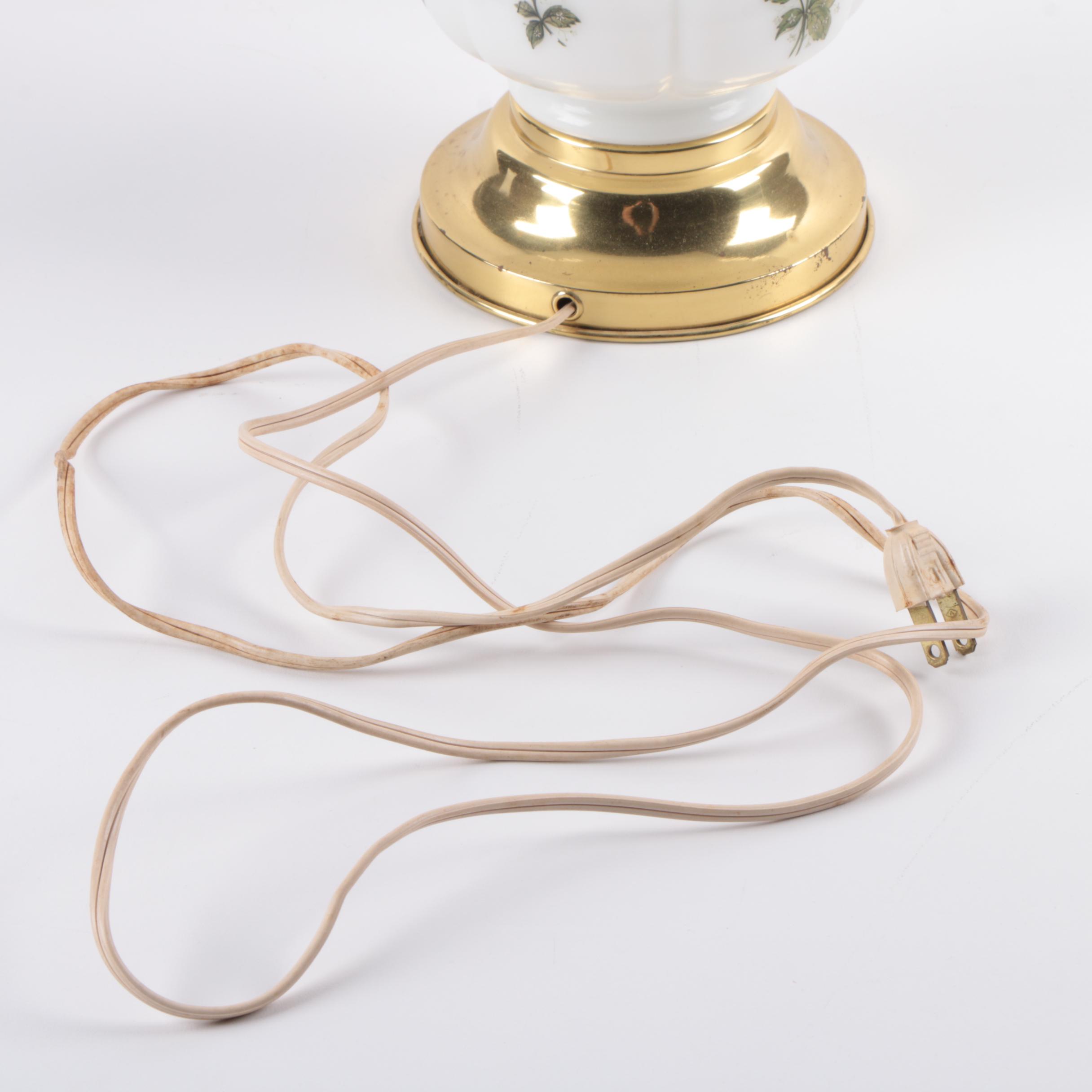 Vintage Milk Glass Printed Floral Motif Table Lamp