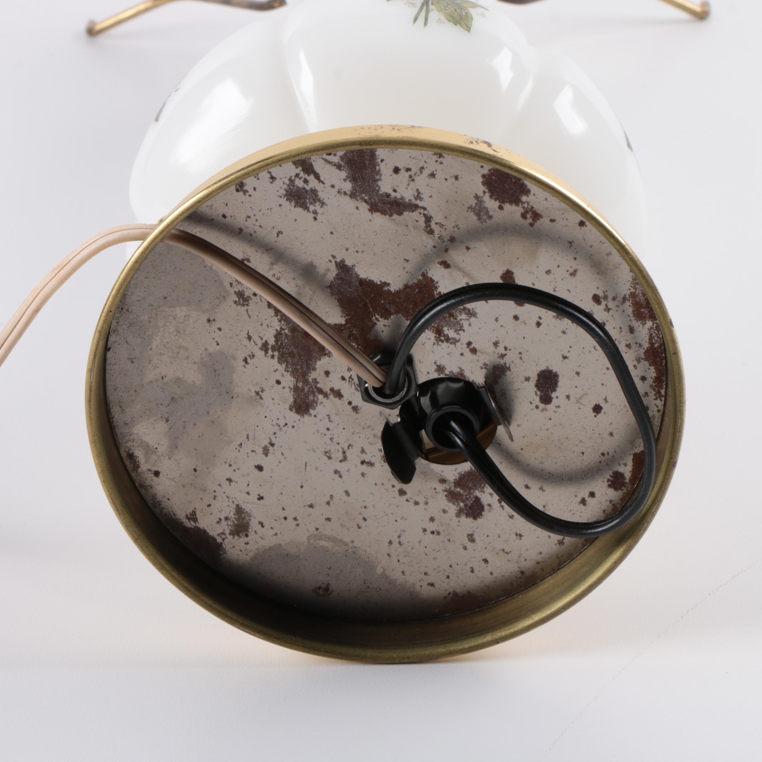 Vintage Milk Glass Printed Floral Motif Table Lamp