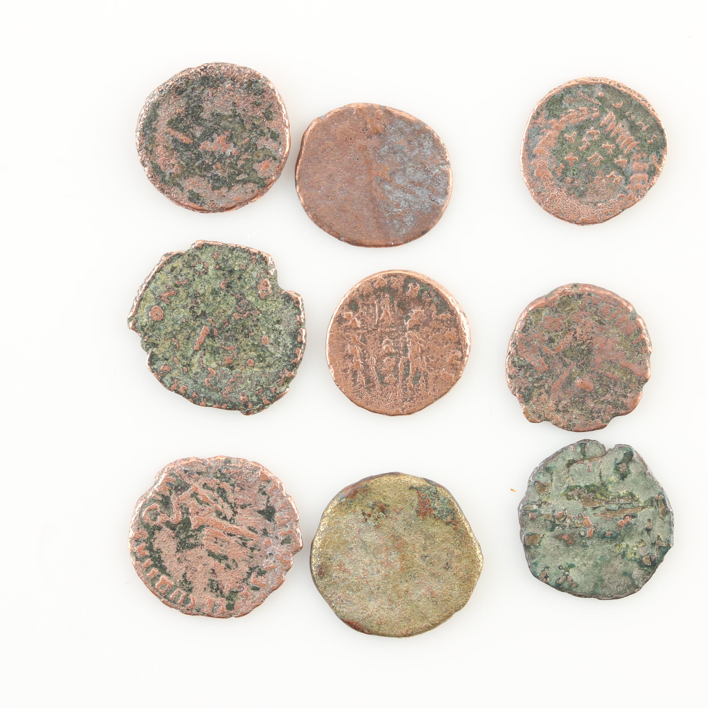 Nine Ancient Roman Imperial Bronze Coins from Constantine the Great's Era