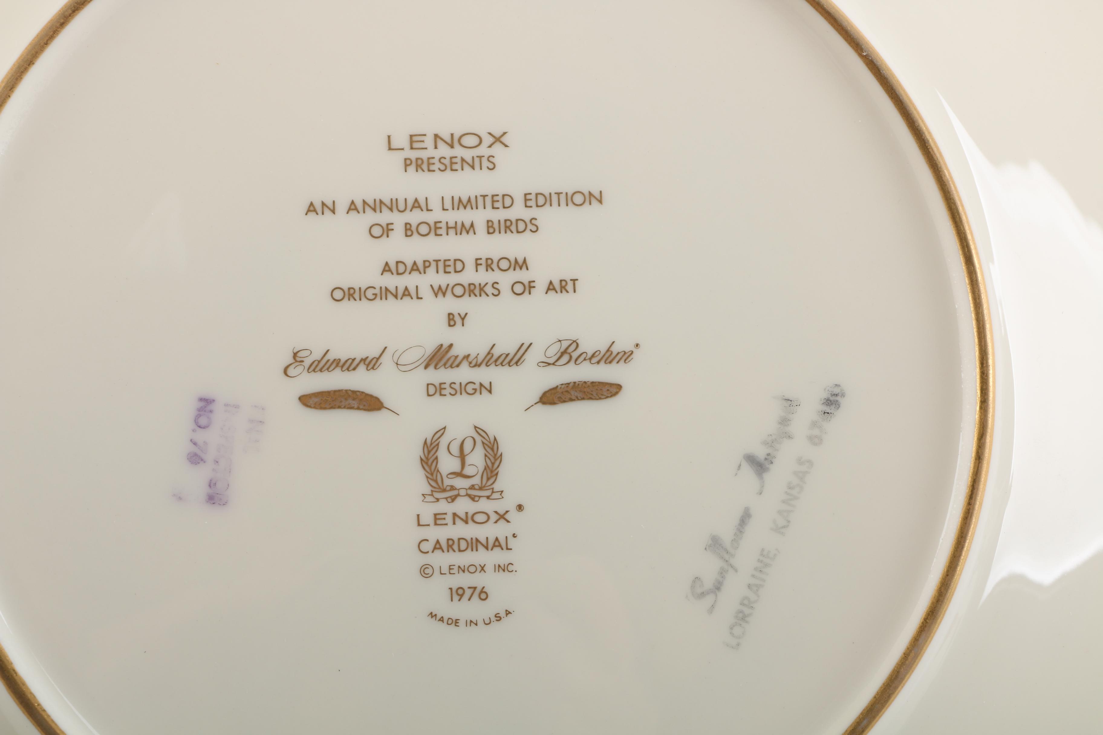 1976 Lenox Limited Edition Boehm Birds "Cardinal" Collector Plate
