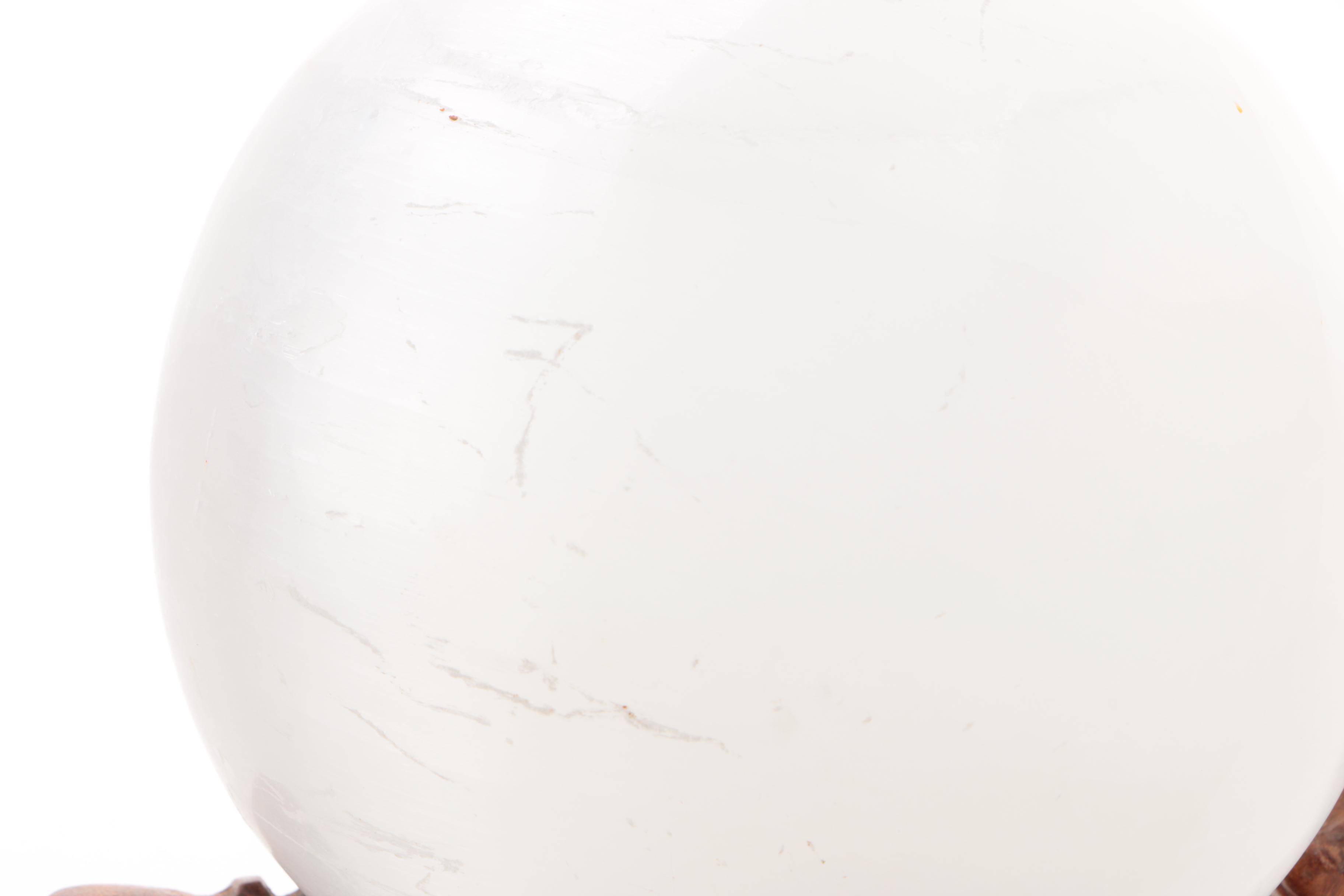 Satin Spar Sphere with Wood Stand