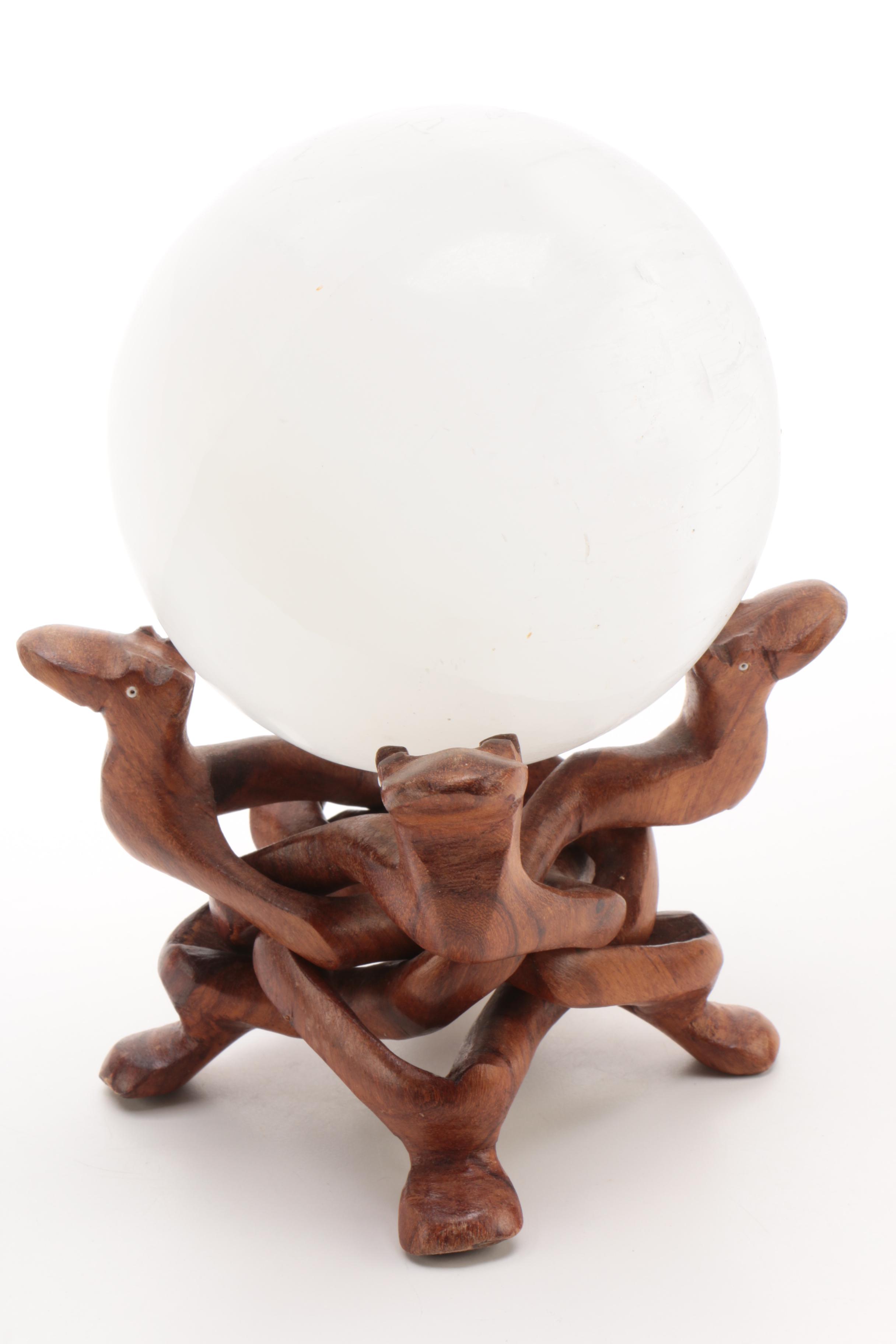 Satin Spar Sphere with Wood Stand