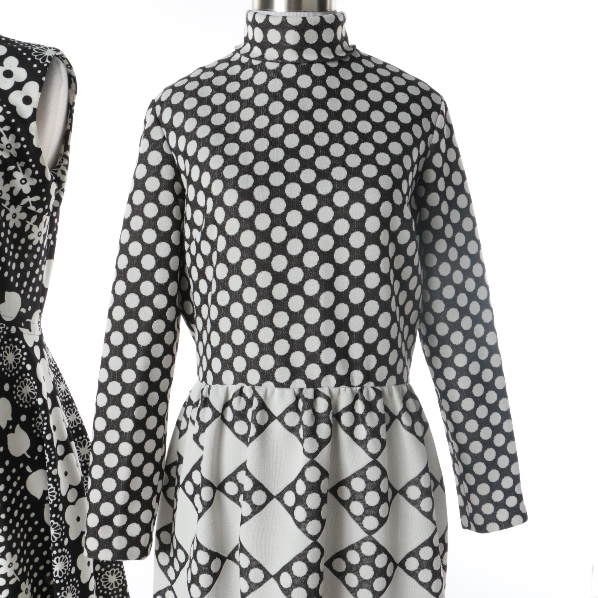 Women's Vintage Black and White Patterned Dresses