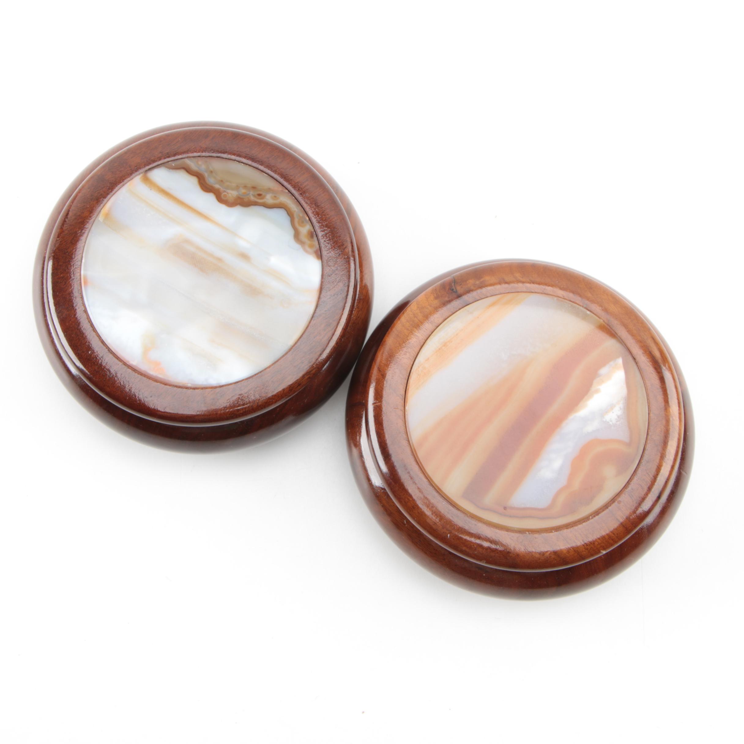 Brazilian Style Wooden Jewelry Boxes with Agate Inlay