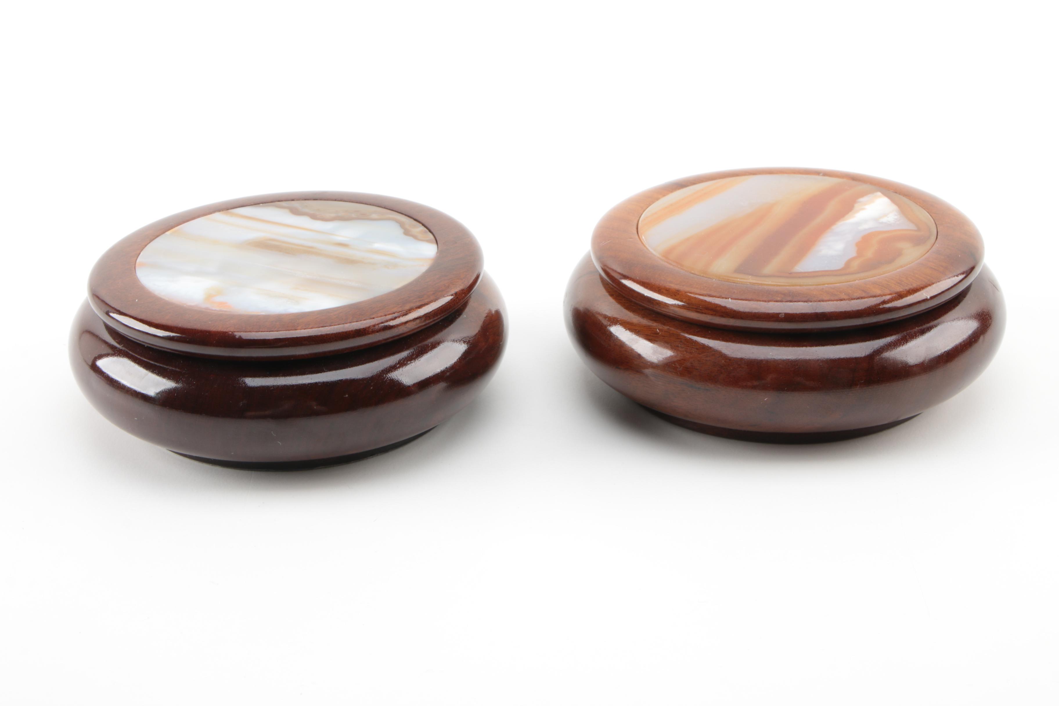 Brazilian Style Wooden Jewelry Boxes with Agate Inlay