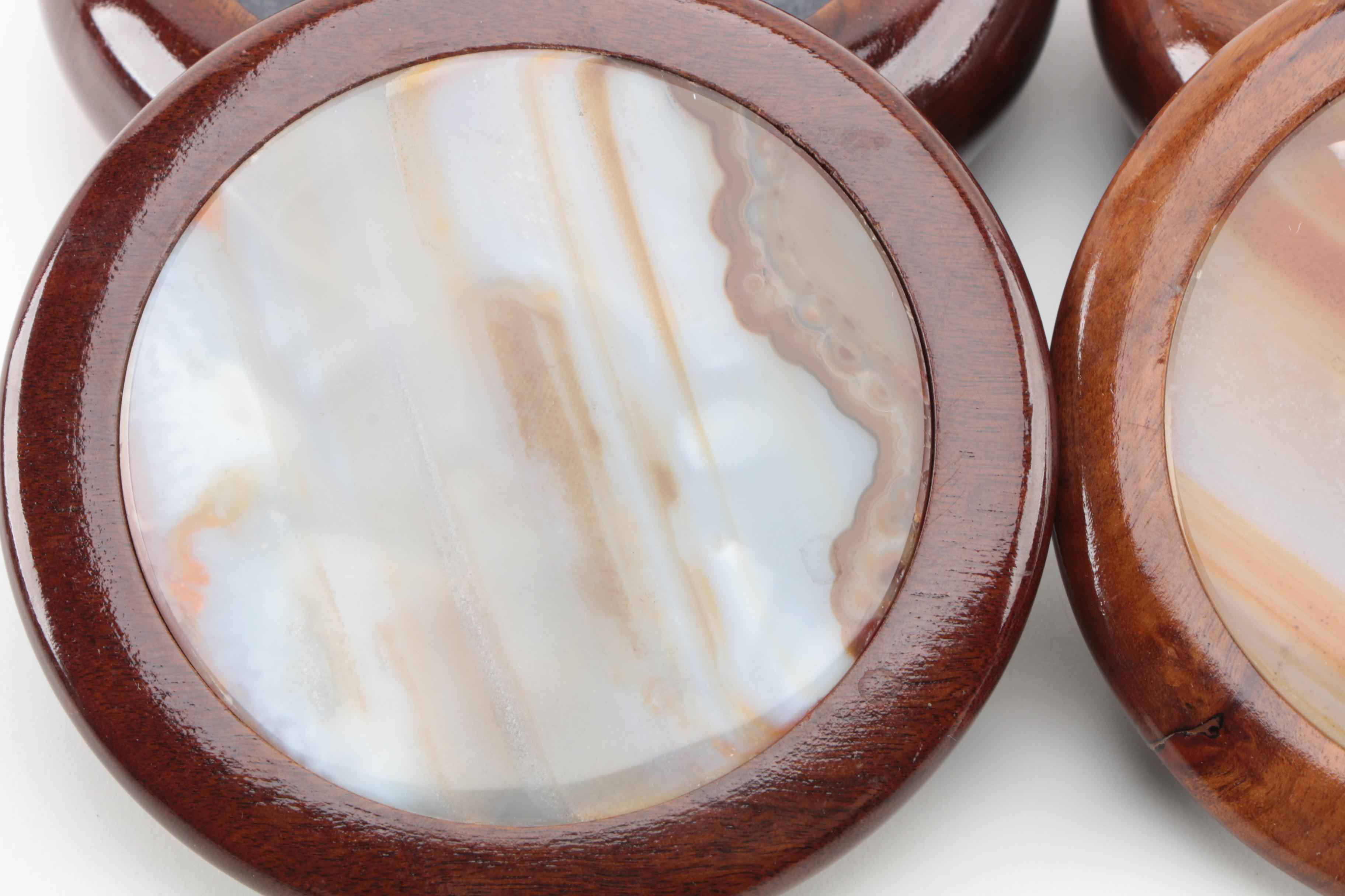 Brazilian Style Wooden Jewelry Boxes with Agate Inlay