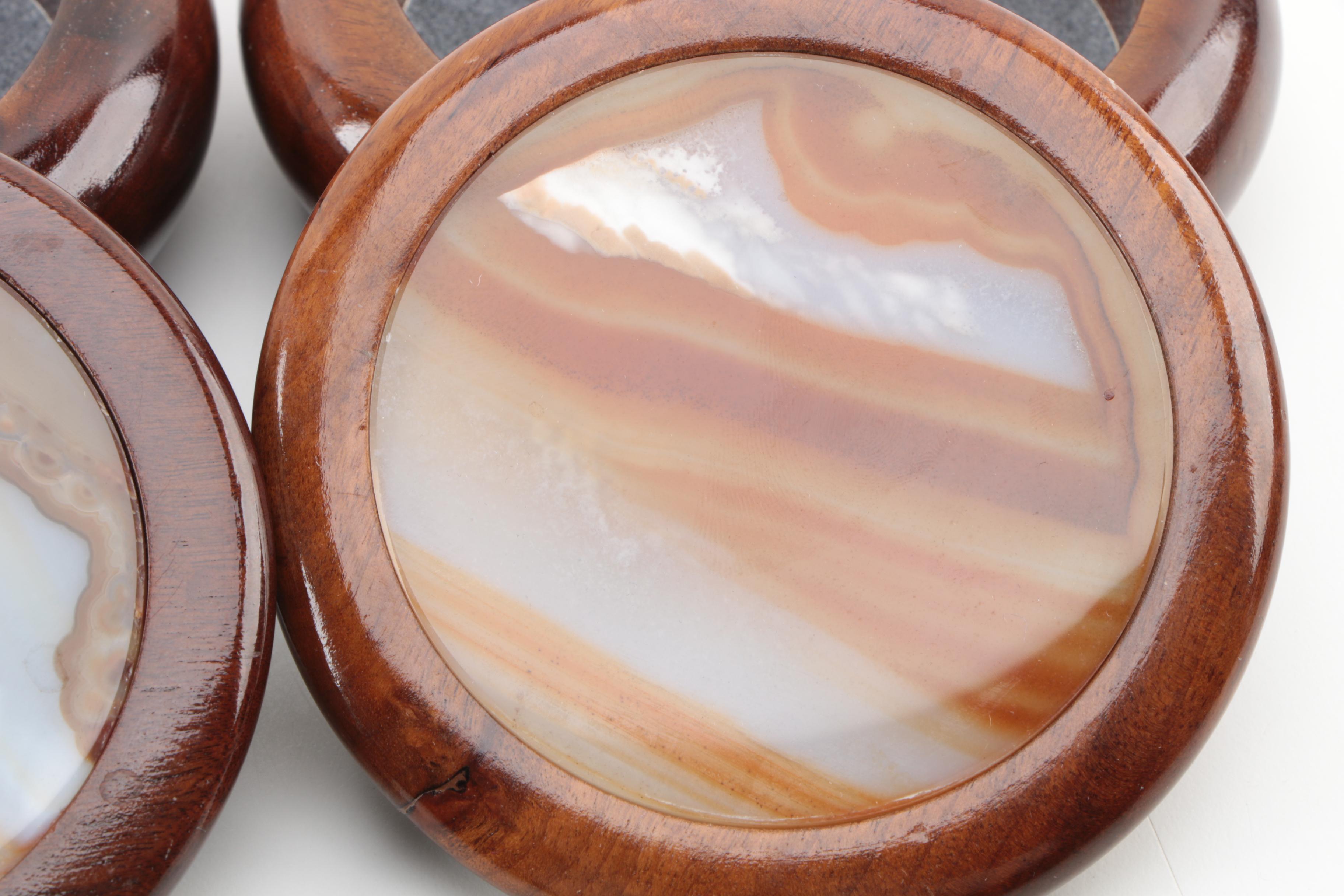 Brazilian Style Wooden Jewelry Boxes with Agate Inlay