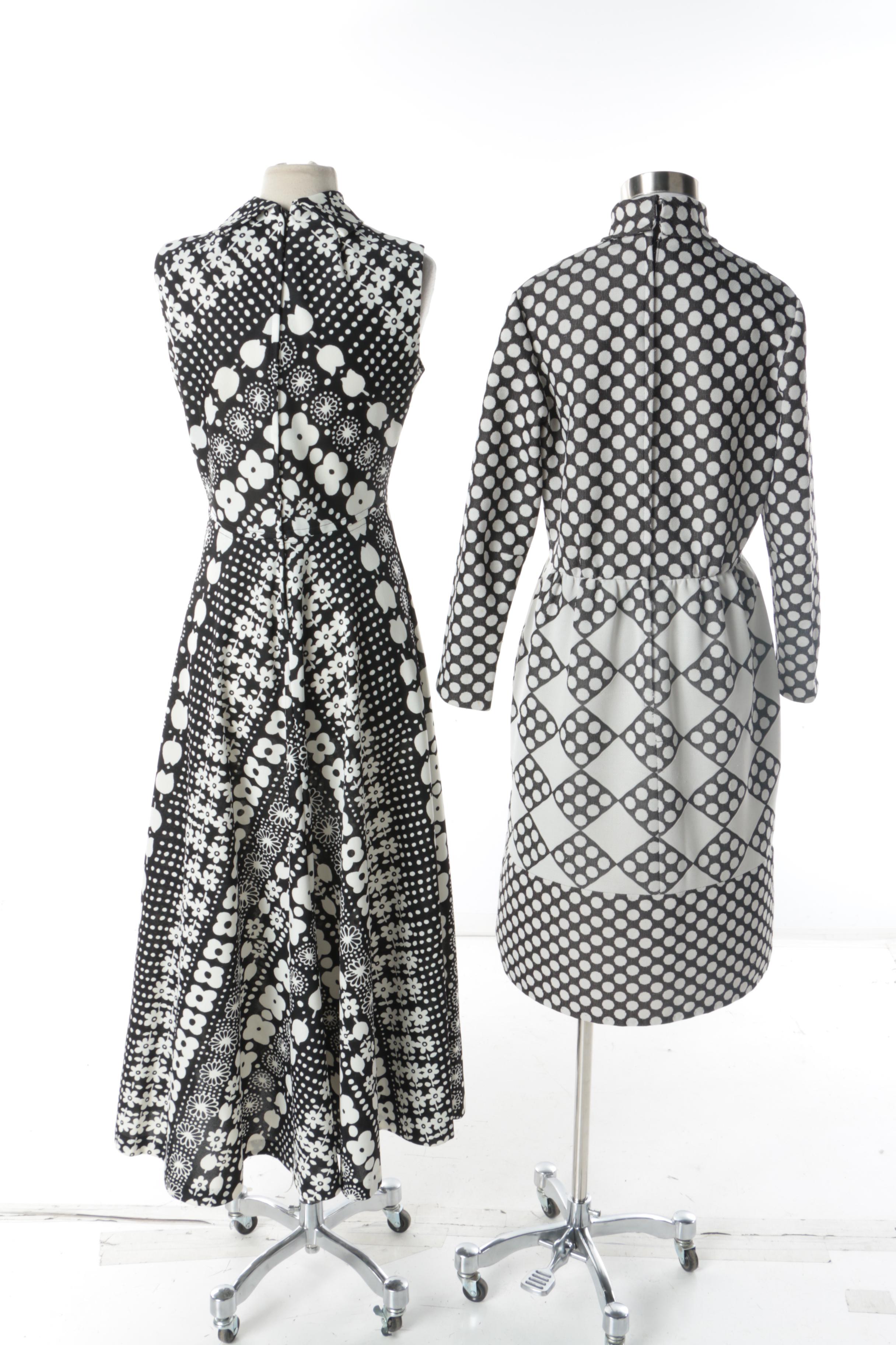 Women's Vintage Black and White Patterned Dresses