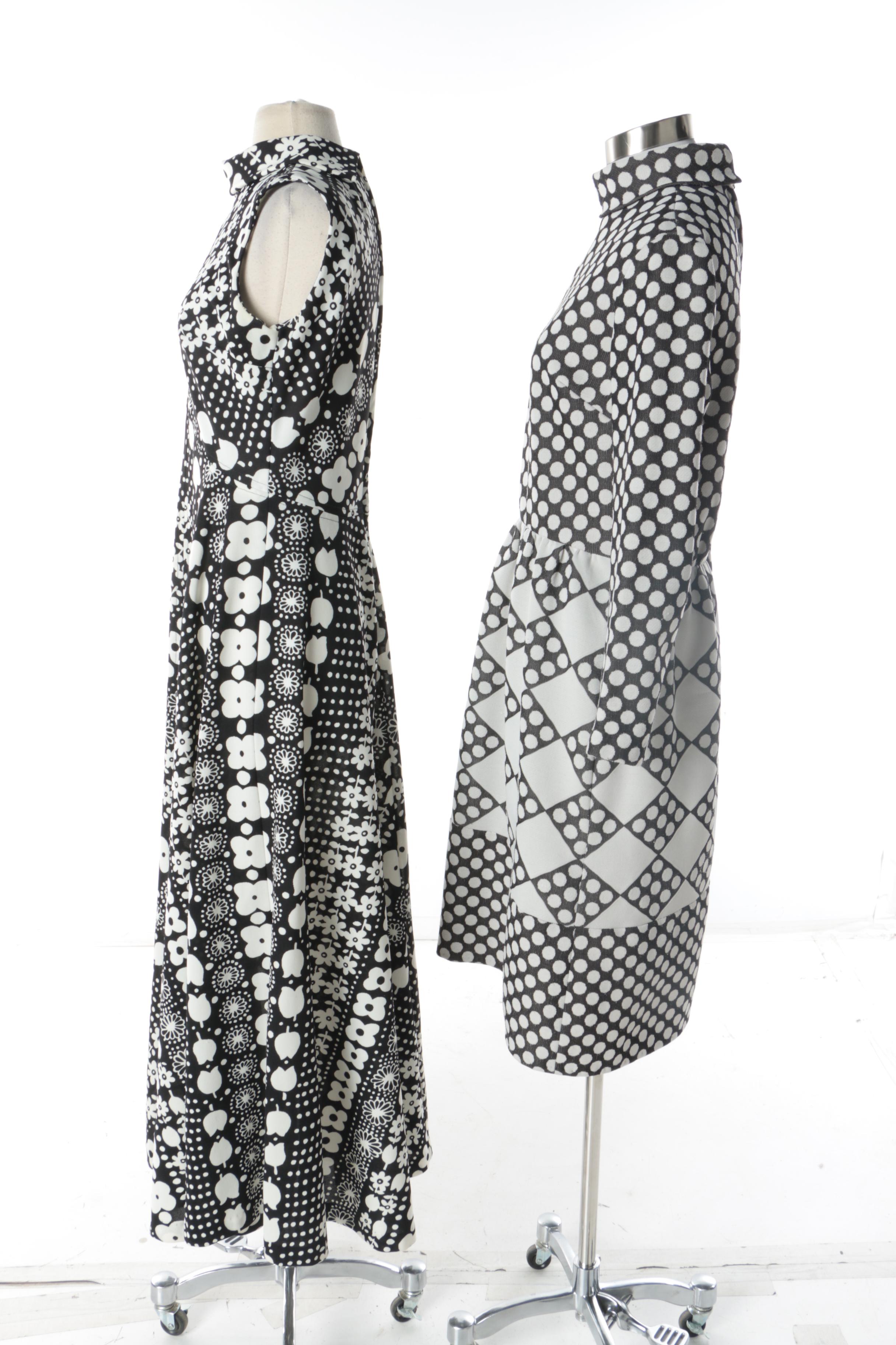 Women's Vintage Black and White Patterned Dresses