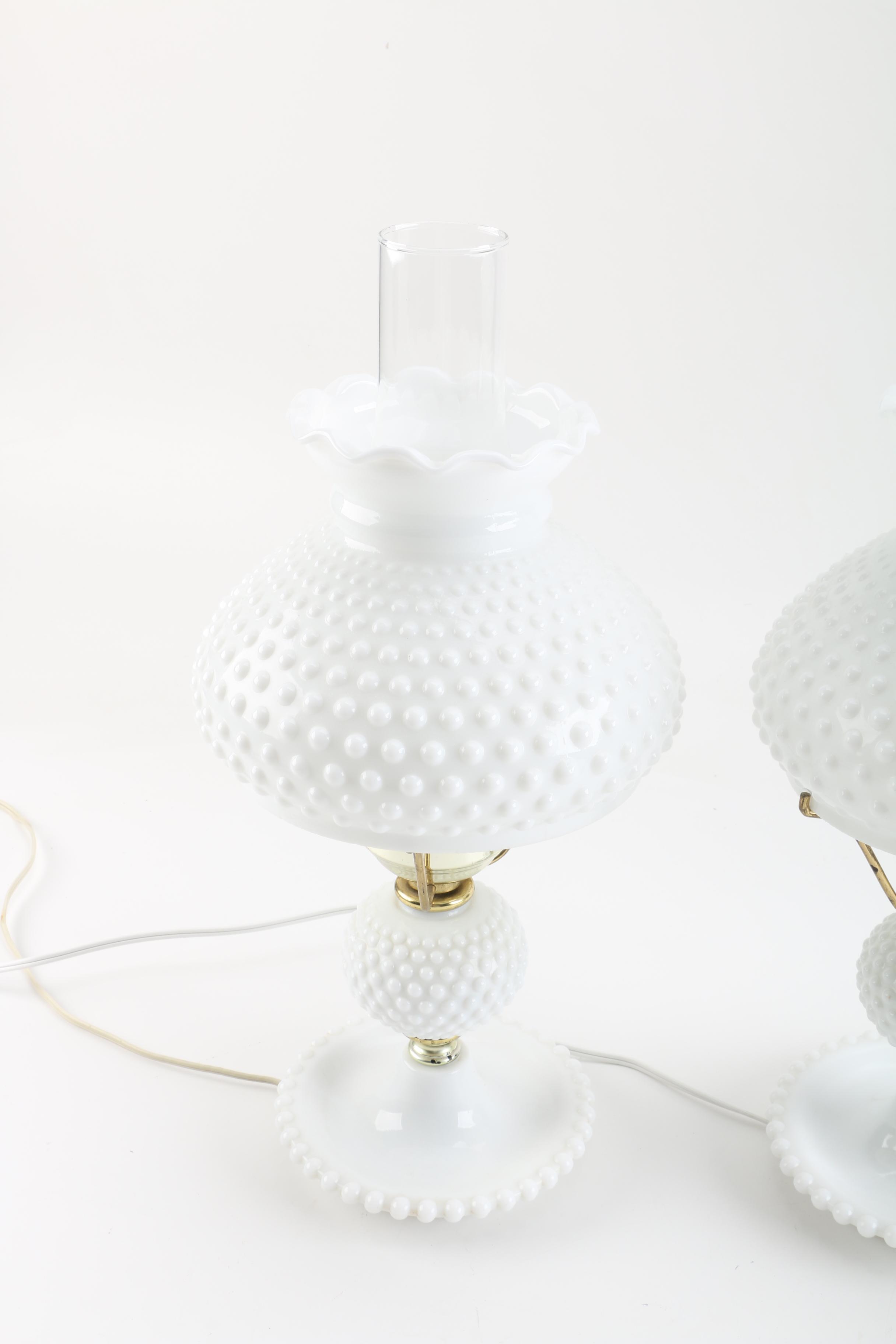 Vintage Milk Glass Hobnail Boudoir Lamps