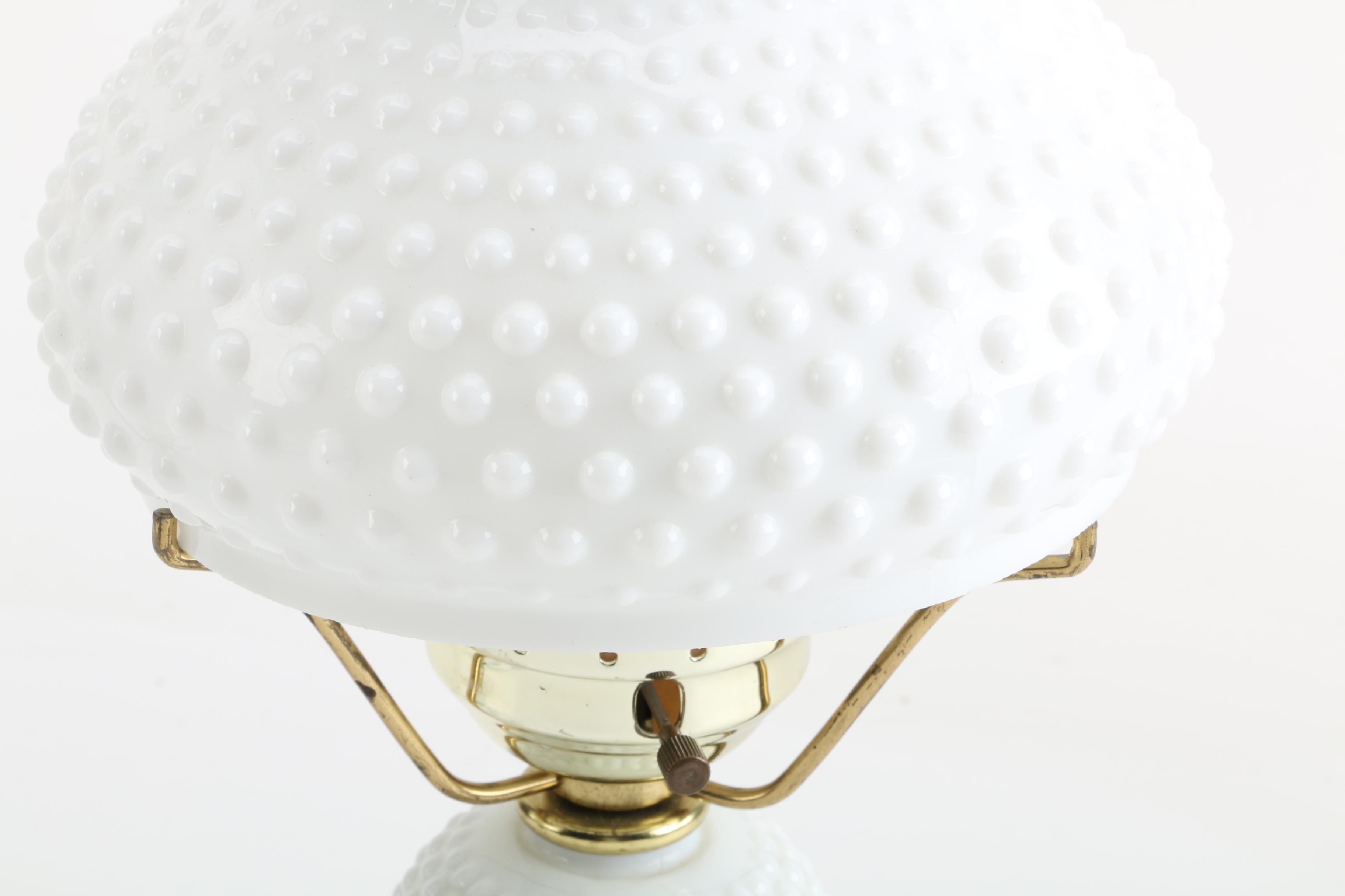 Vintage Milk Glass Hobnail Boudoir Lamps