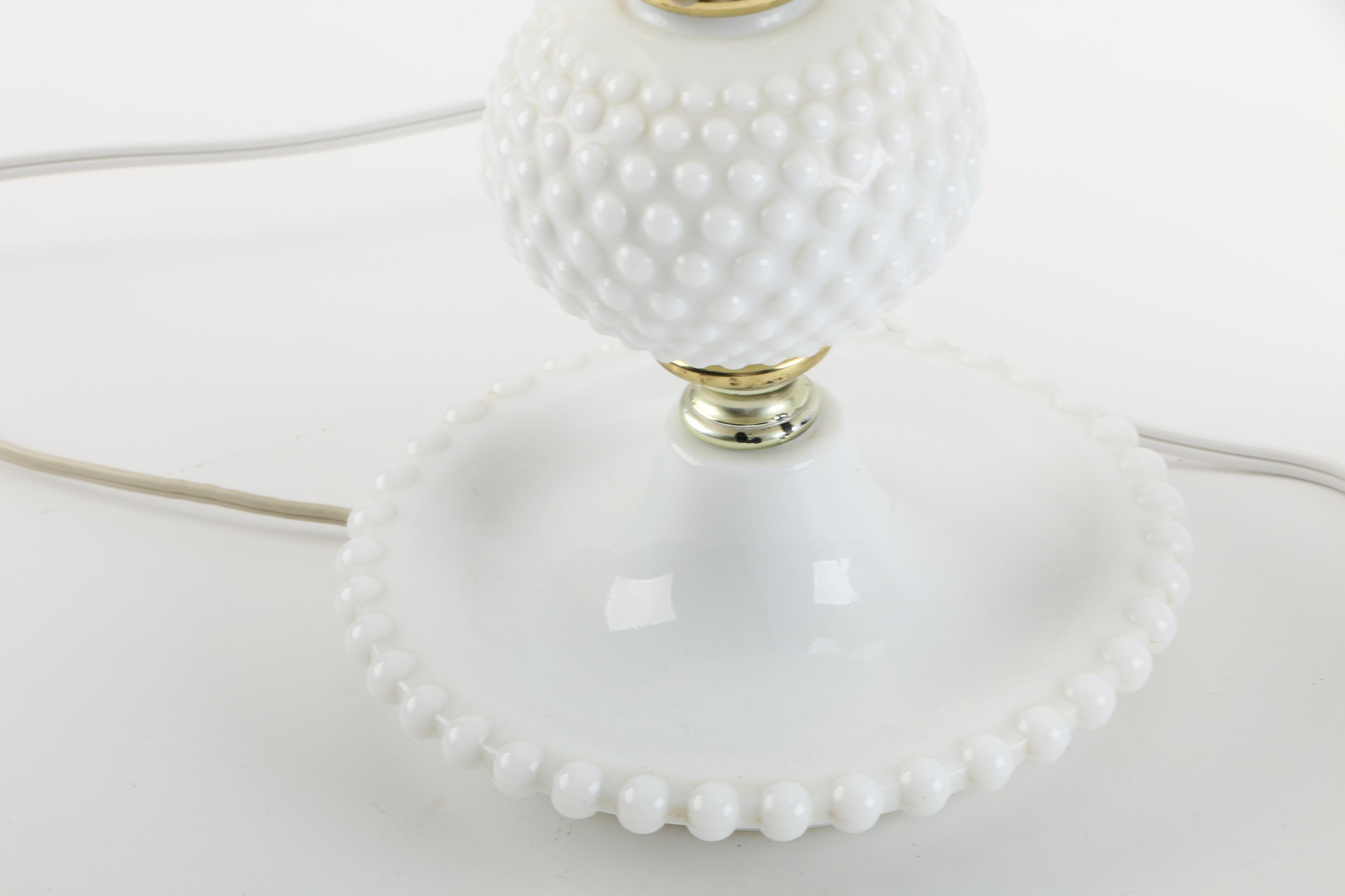 Vintage Milk Glass Hobnail Boudoir Lamps