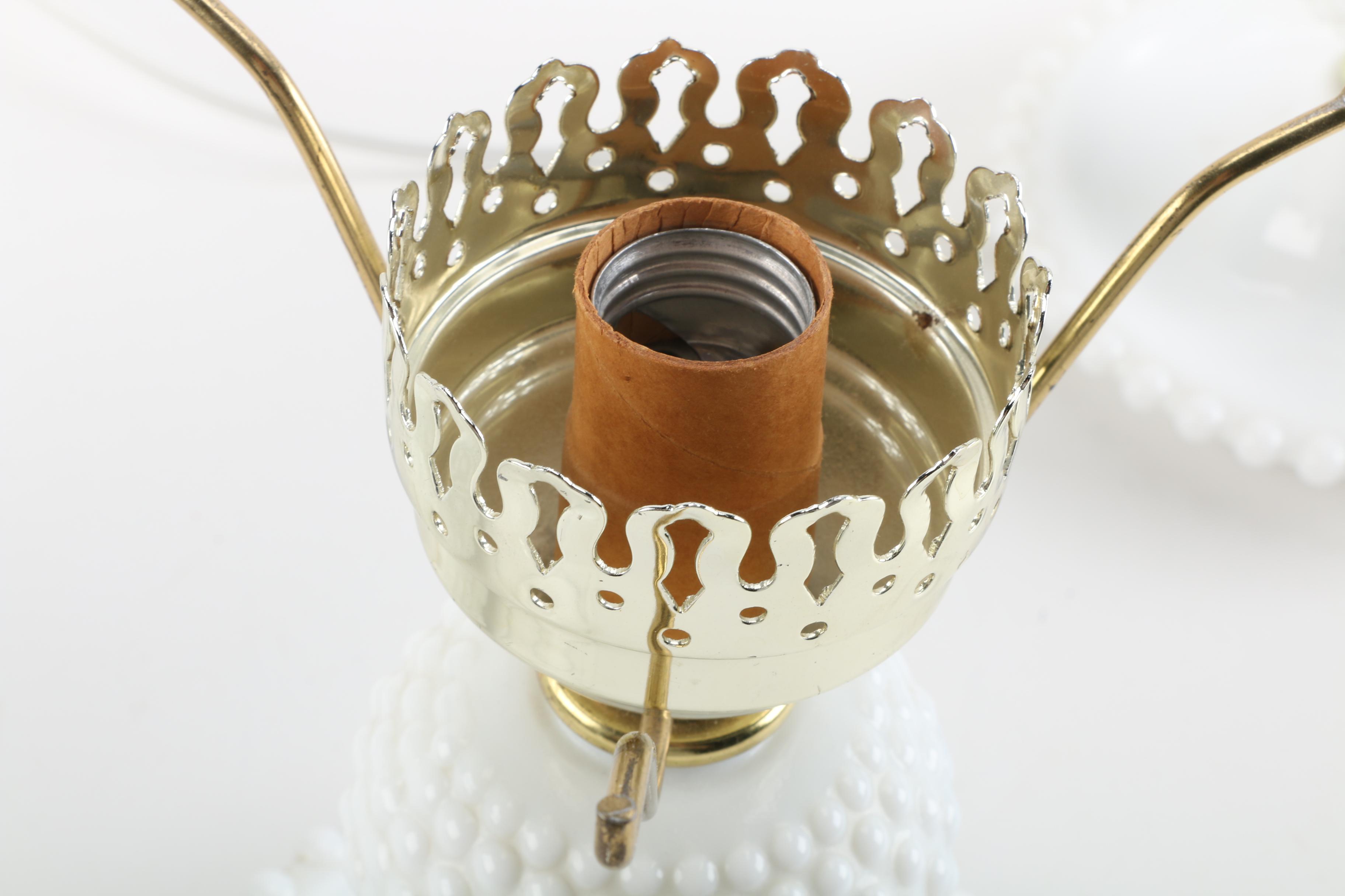 Vintage Milk Glass Hobnail Boudoir Lamps