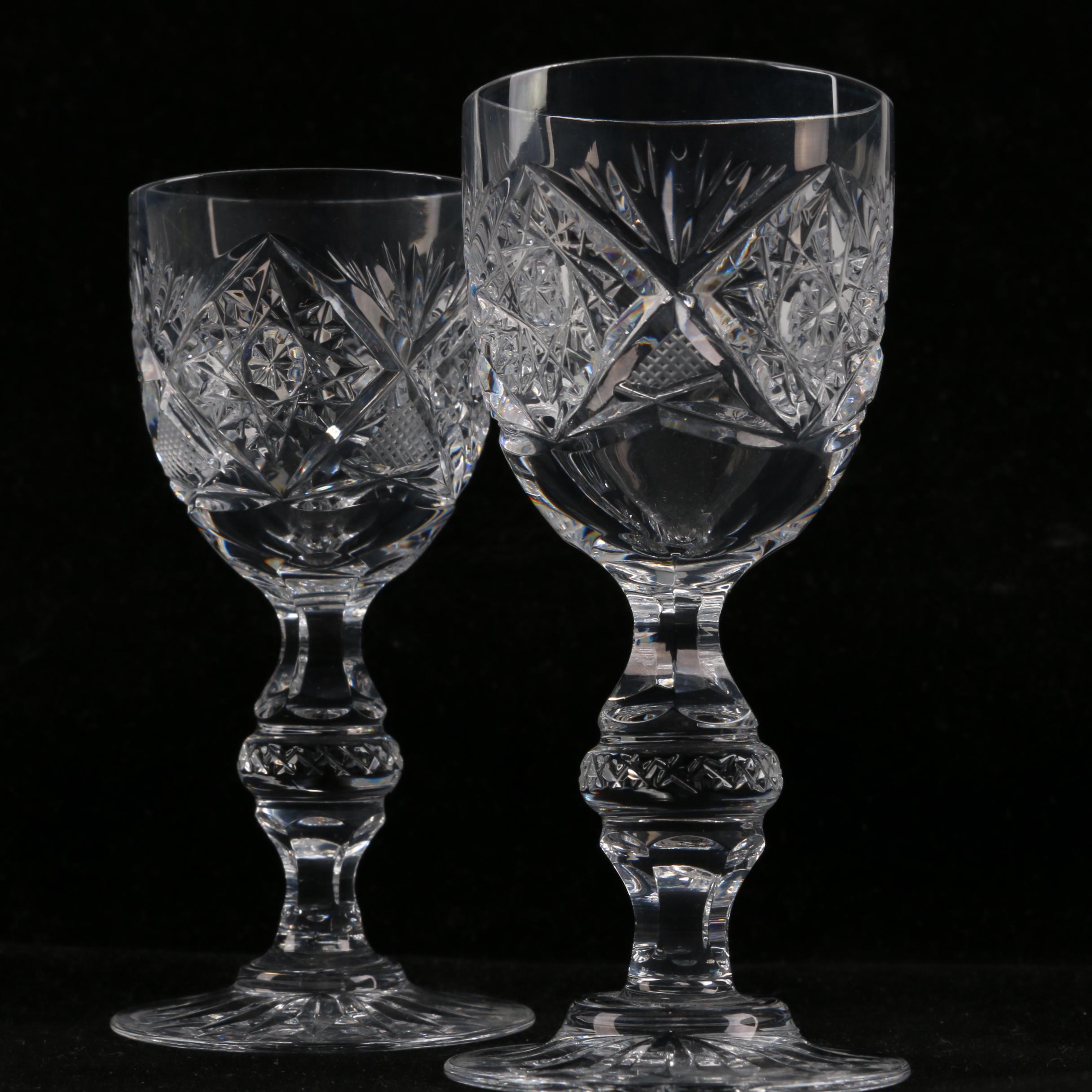 Bohemian Ruby Flashed Etched to Clear Glass Decanters with Crystal Glasses
