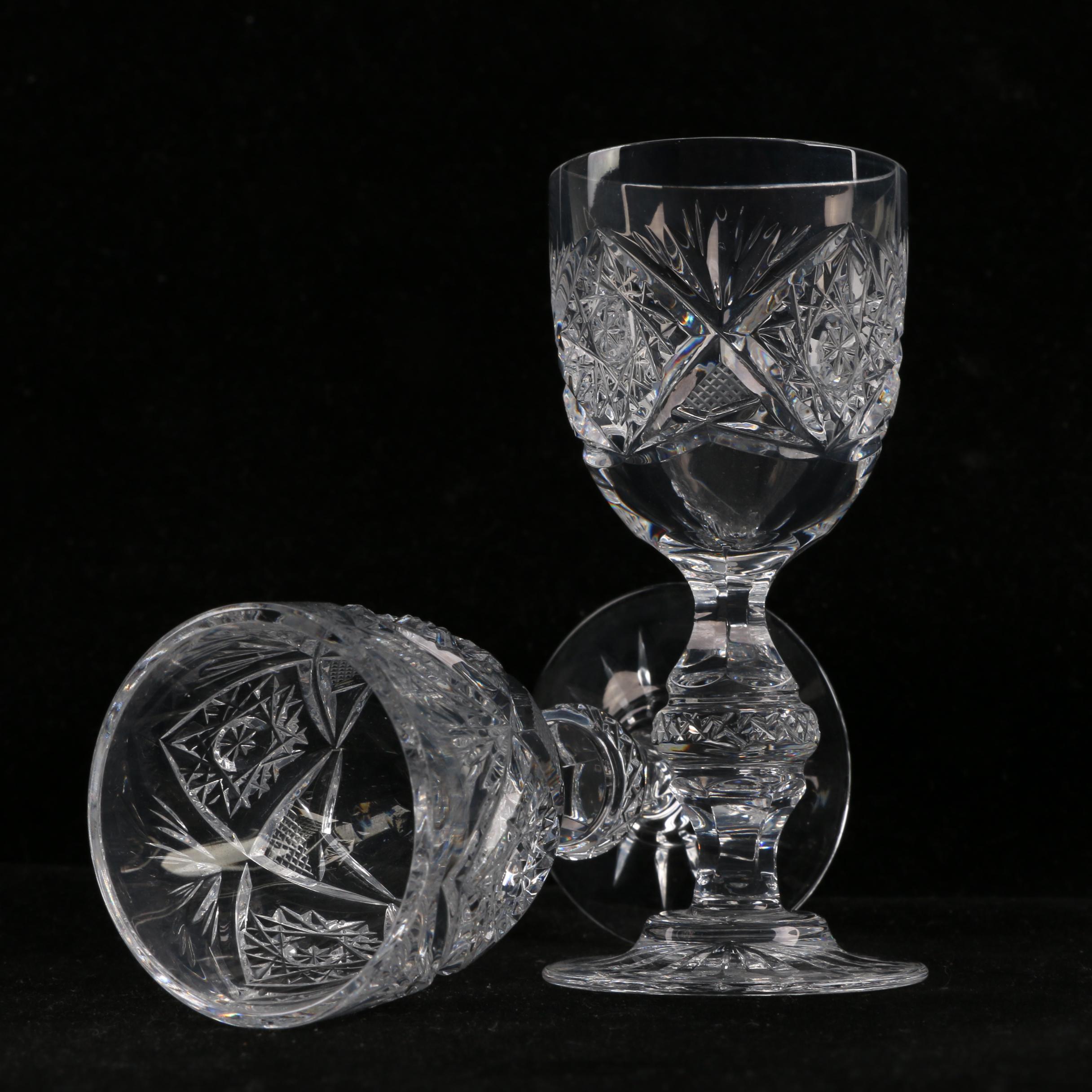 Bohemian Ruby Flashed Etched to Clear Glass Decanters with Crystal Glasses