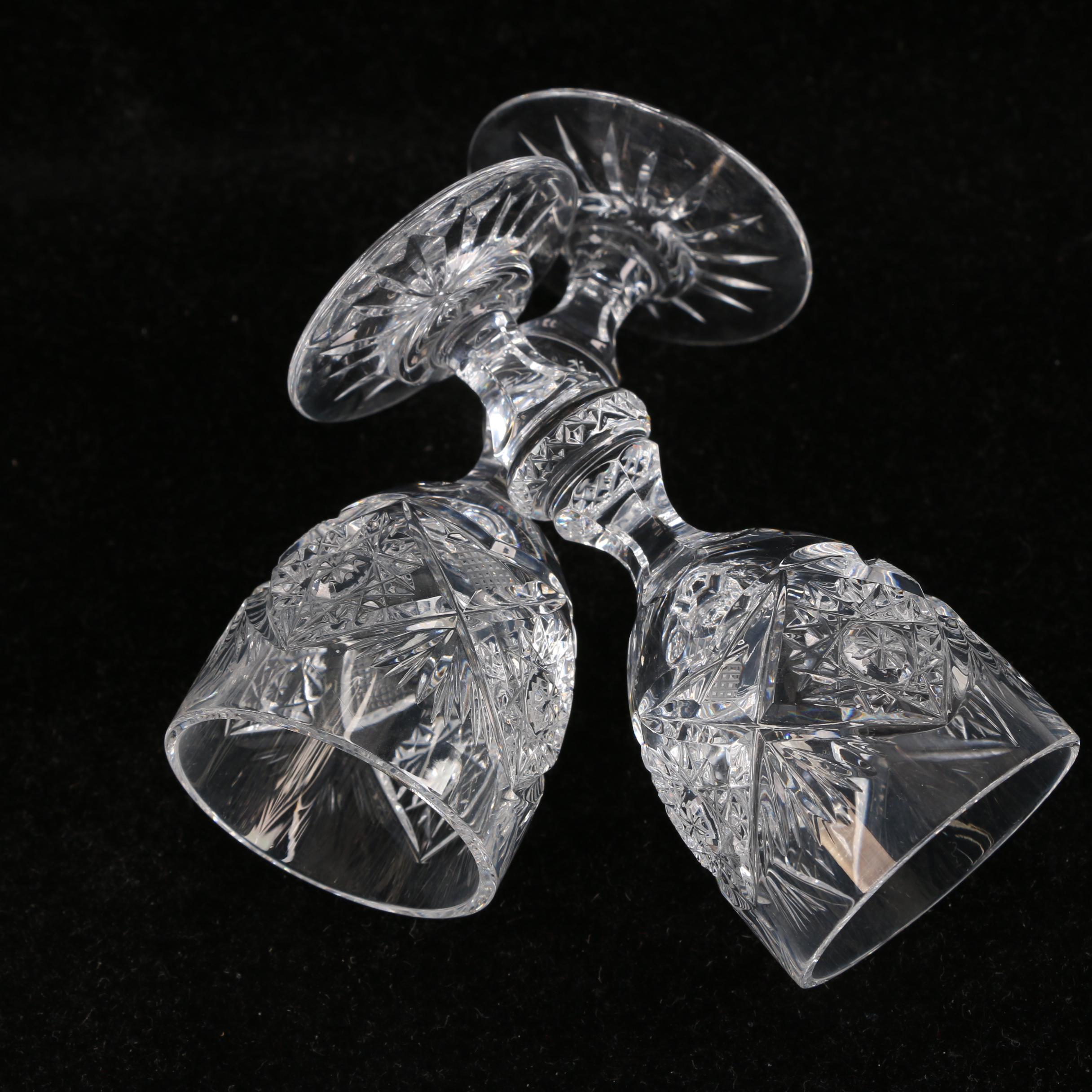 Bohemian Ruby Flashed Etched to Clear Glass Decanters with Crystal Glasses