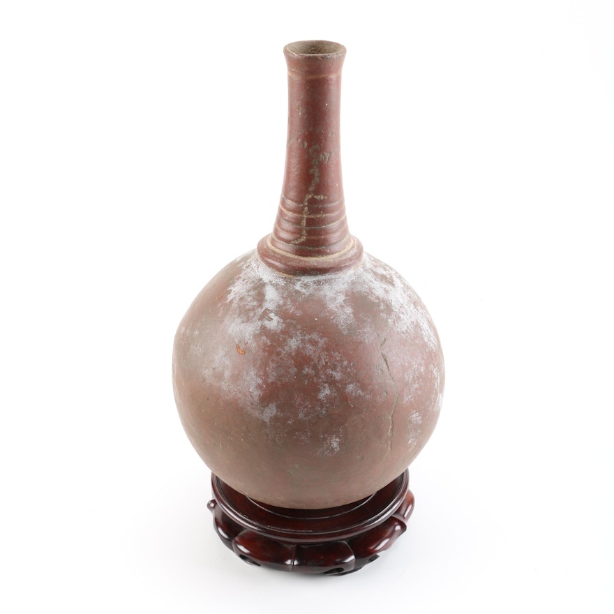 Earthenware Vase with a Wood Stand