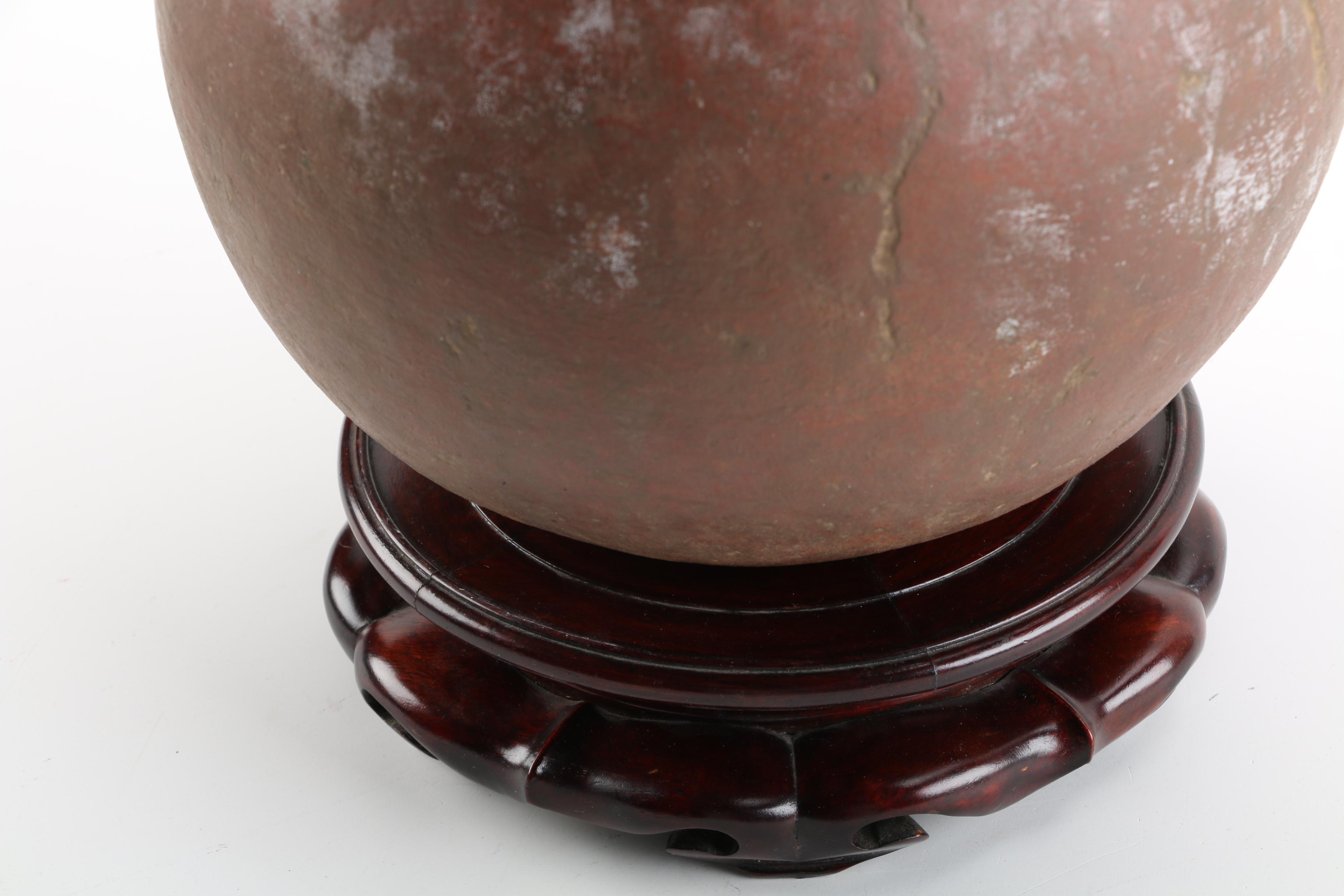Earthenware Vase with a Wood Stand