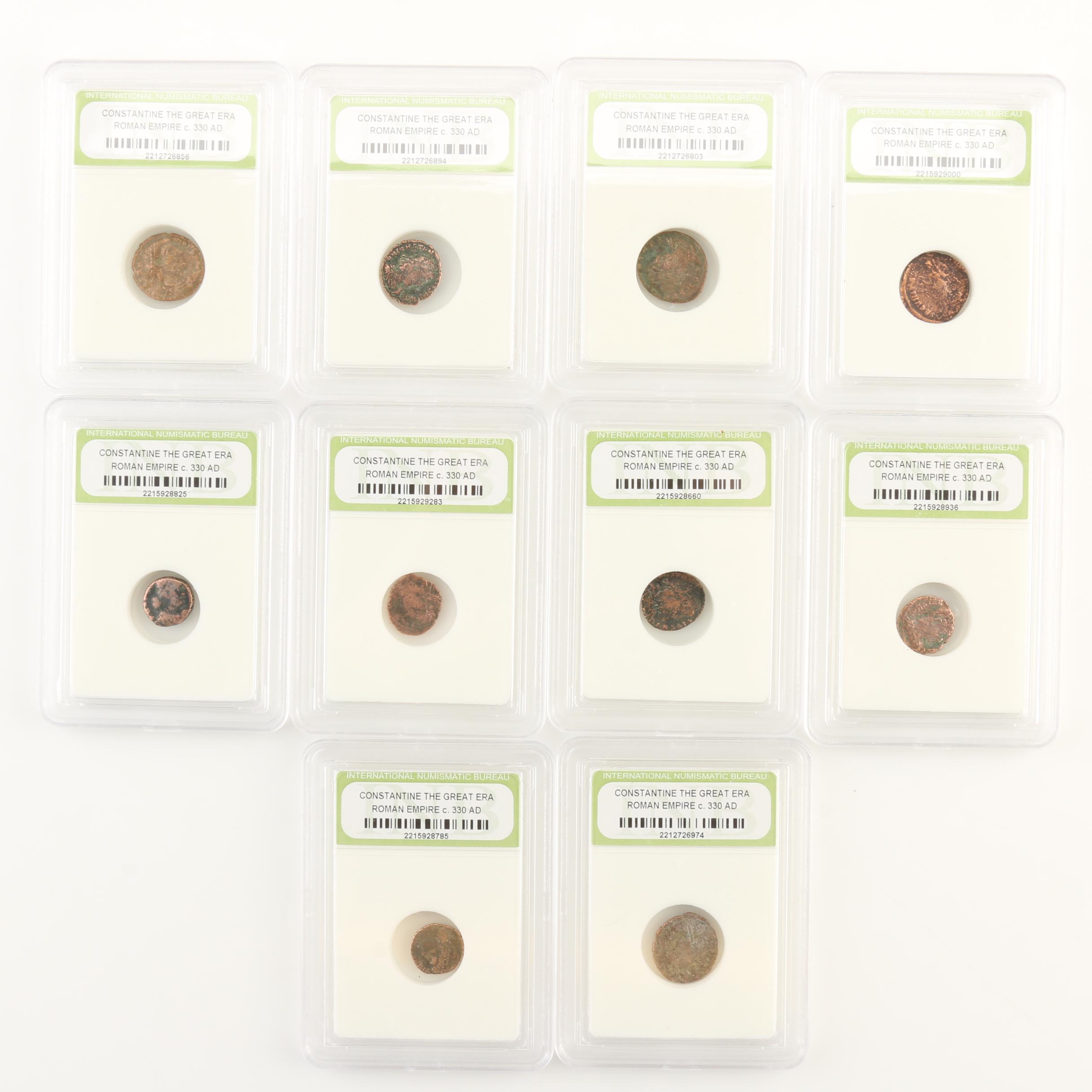 Ten Ancient Roman Imperial Bronze Coins from Constantine the Great's Era