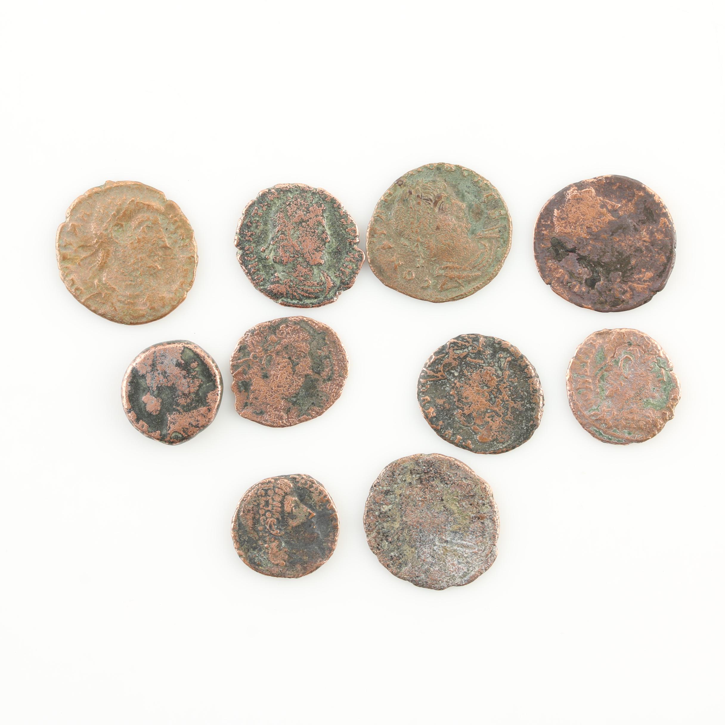 Ten Ancient Roman Imperial Bronze Coins from Constantine the Great's Era