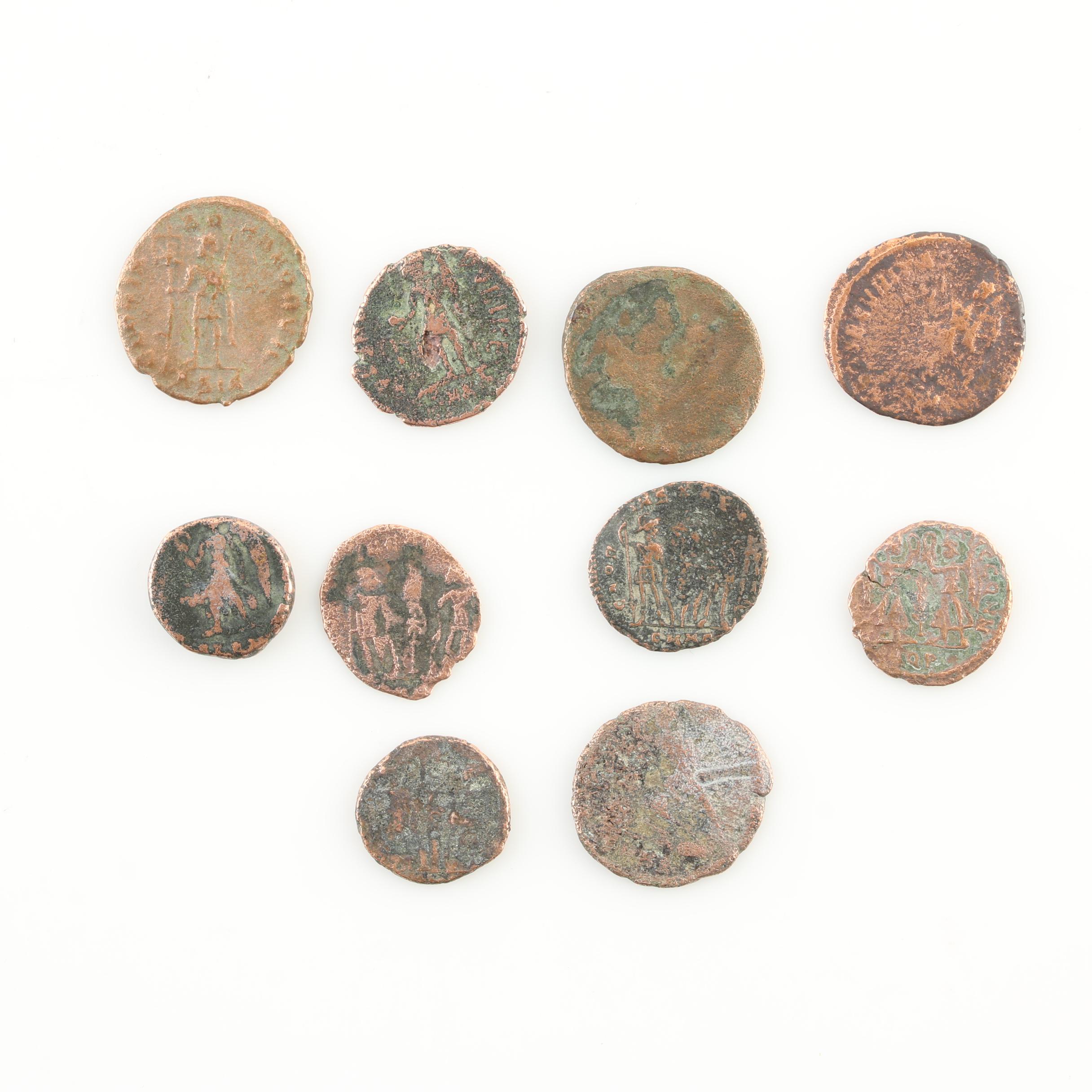 Ten Ancient Roman Imperial Bronze Coins from Constantine the Great's Era