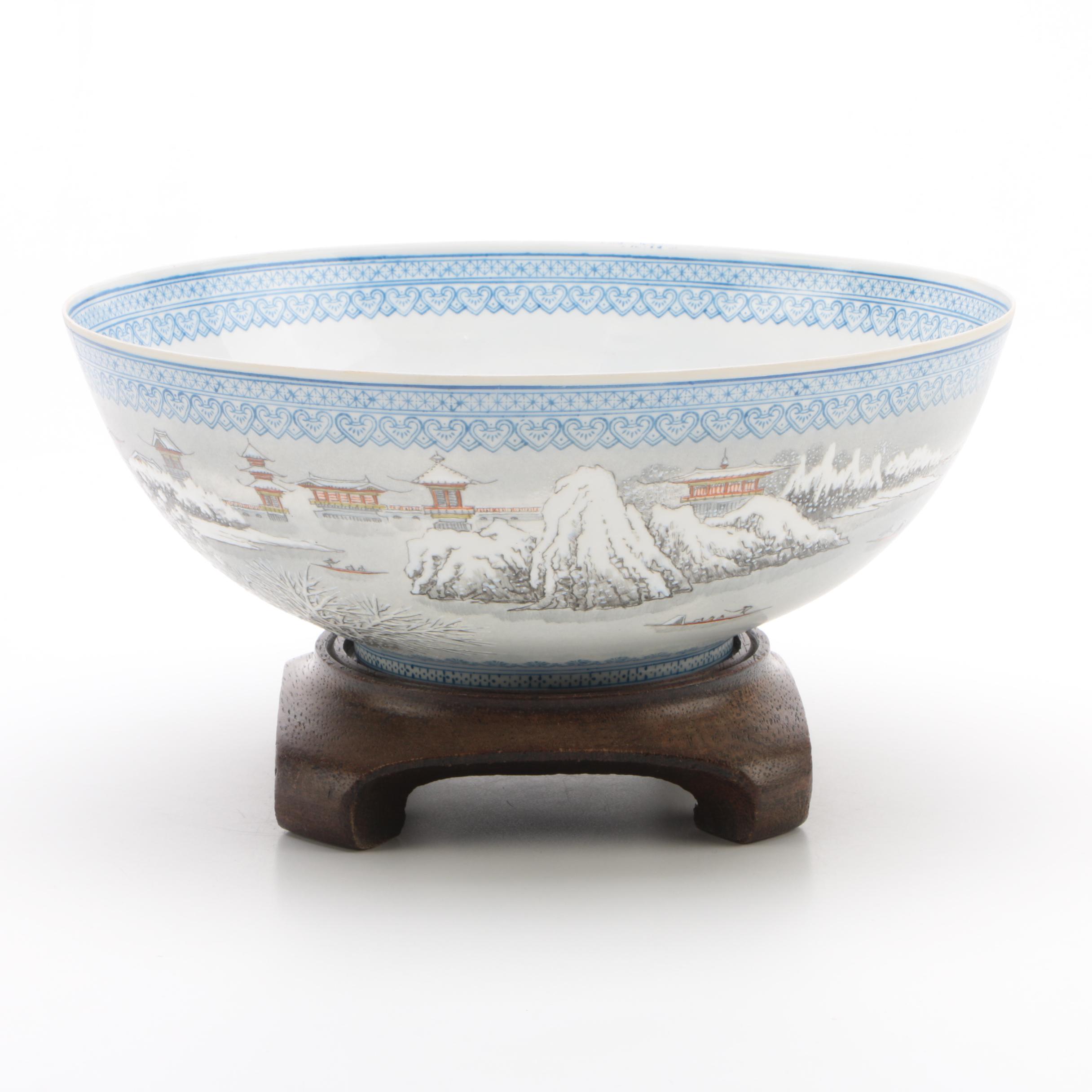 Vintage Chinese Eggshell Porcelain Bowl with Stand