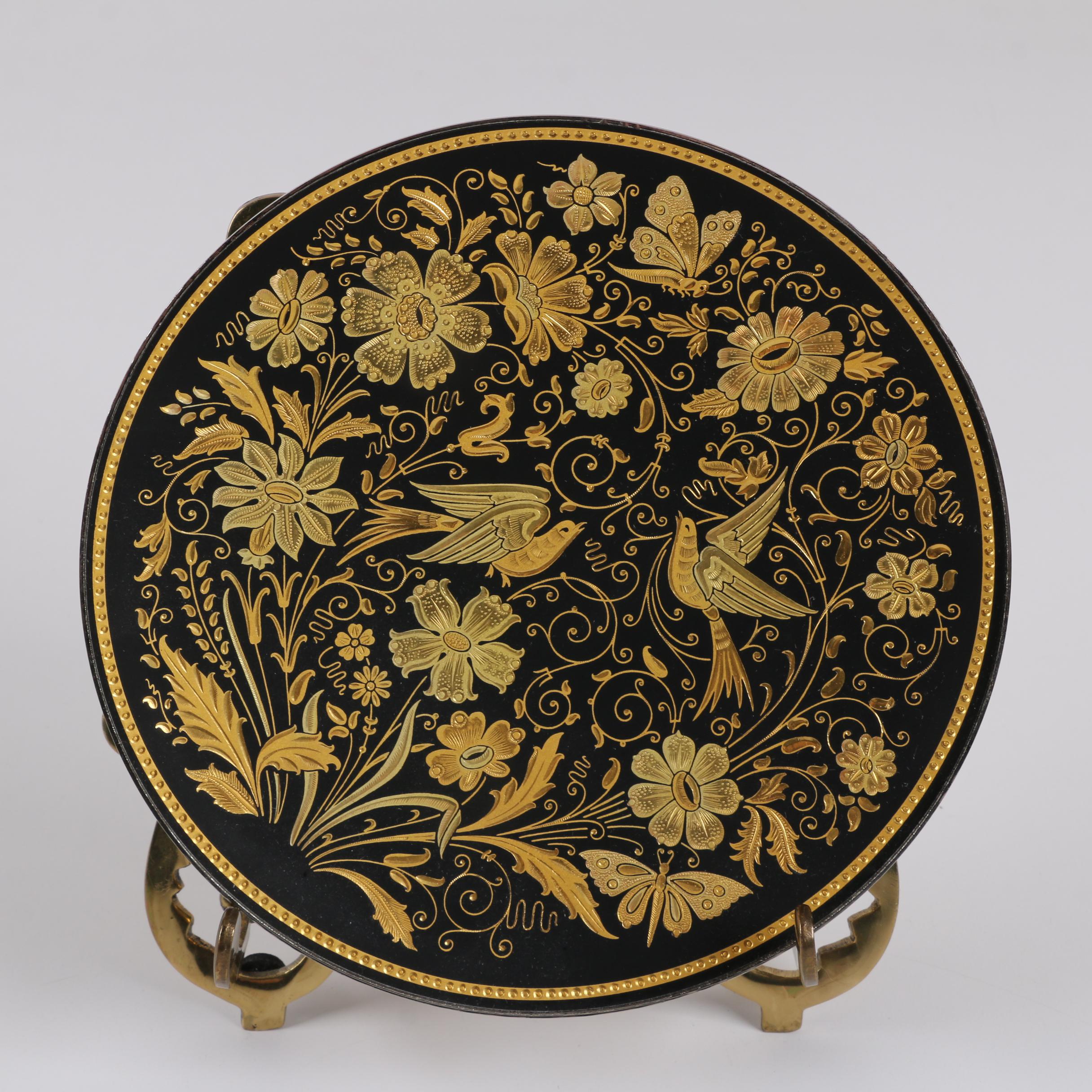 Decorative Etched Metal Plate and Harp Stand