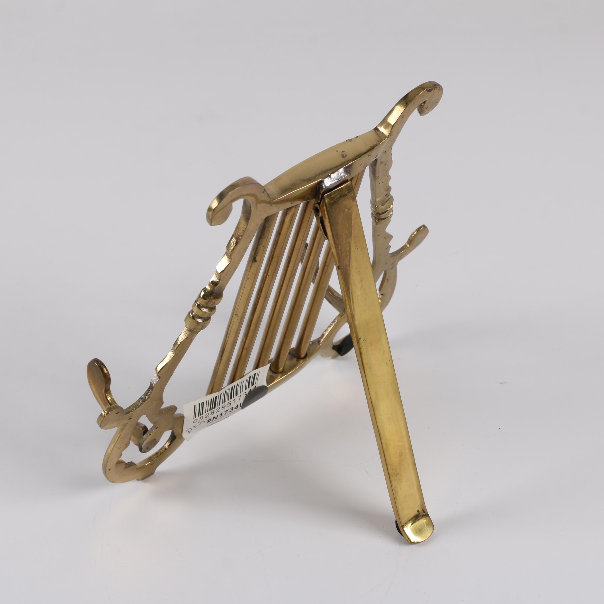 Decorative Etched Metal Plate and Harp Stand