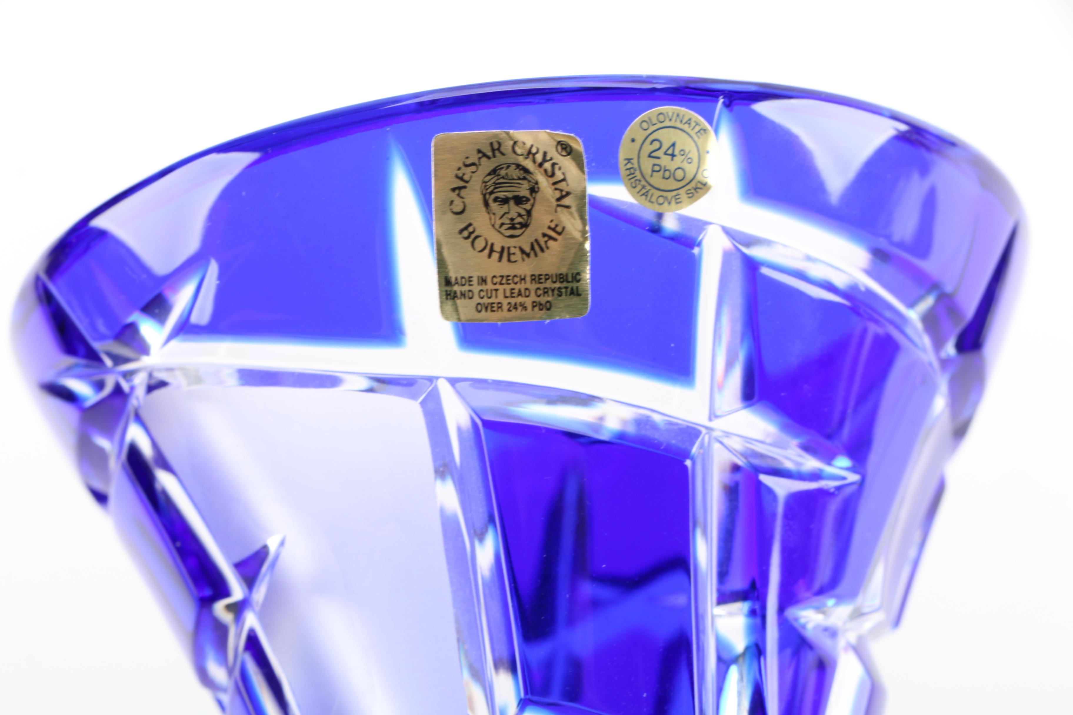 Caesar Crystal Bohemaie Cased Cobalt Blue Cut to Clear Vase