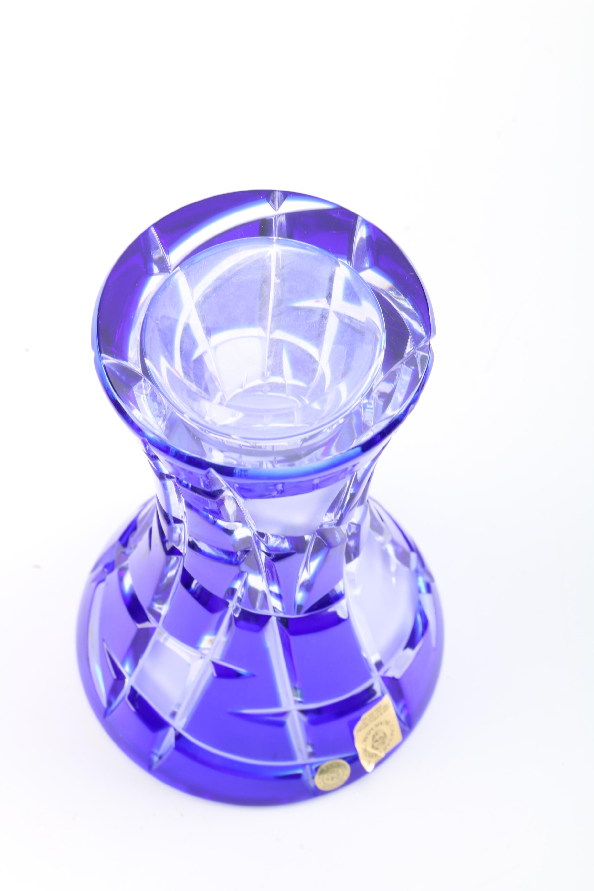 Caesar Crystal Bohemaie Cased Cobalt Blue Cut to Clear Vase