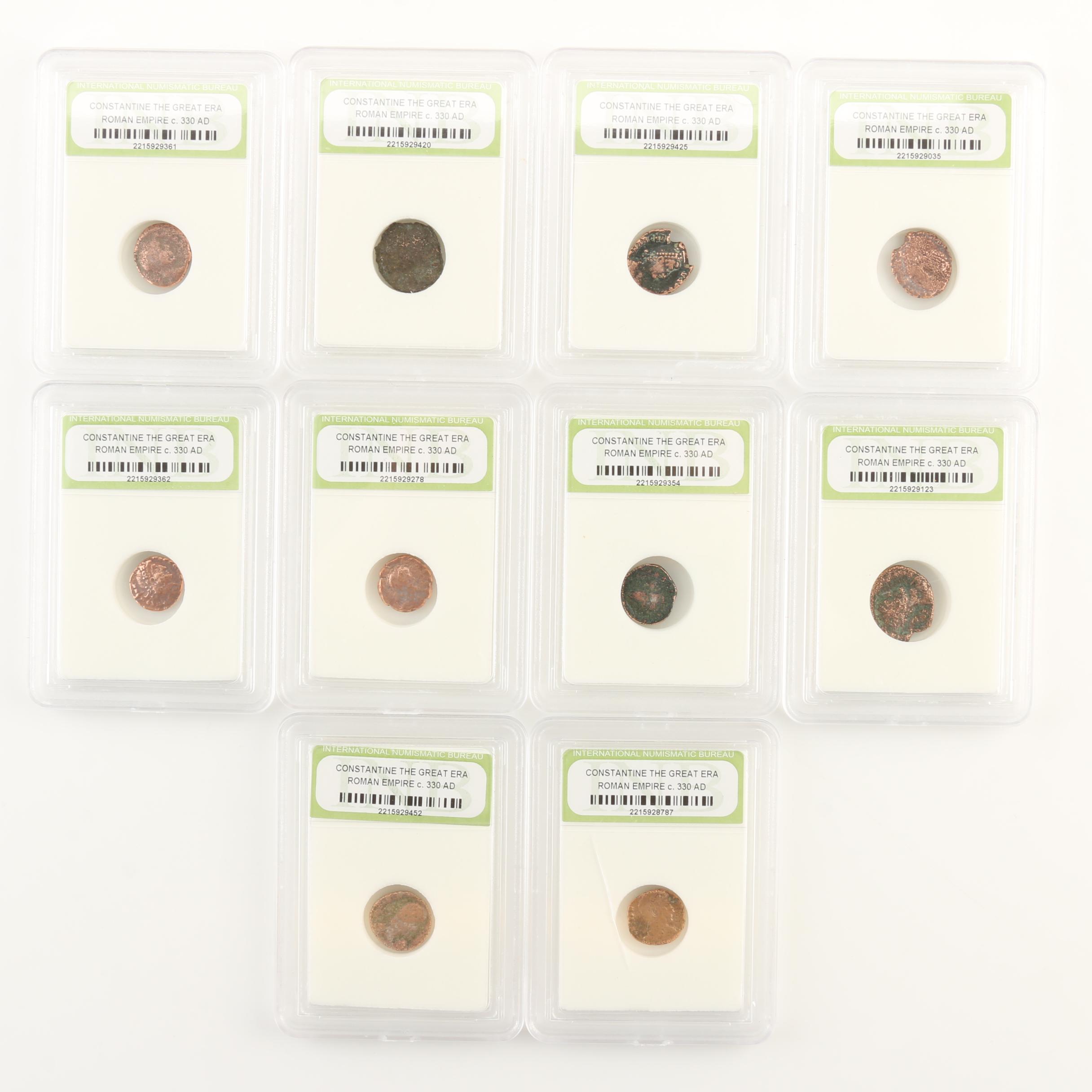 Ten Ancient Roman Imperial Bronze Coins from Constantine the Great's Era