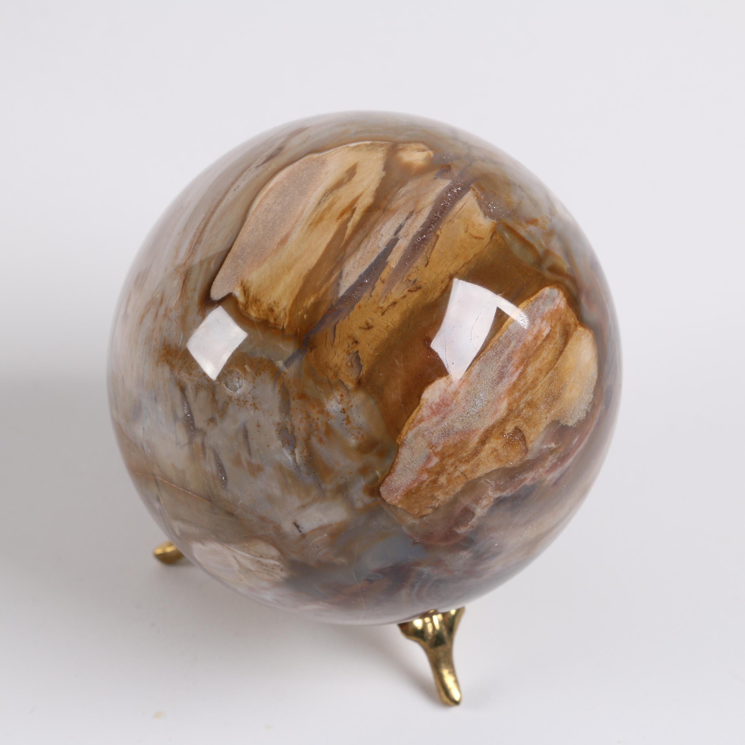 Polished Agate and Tiger's Eye Spheres with Brass Stands