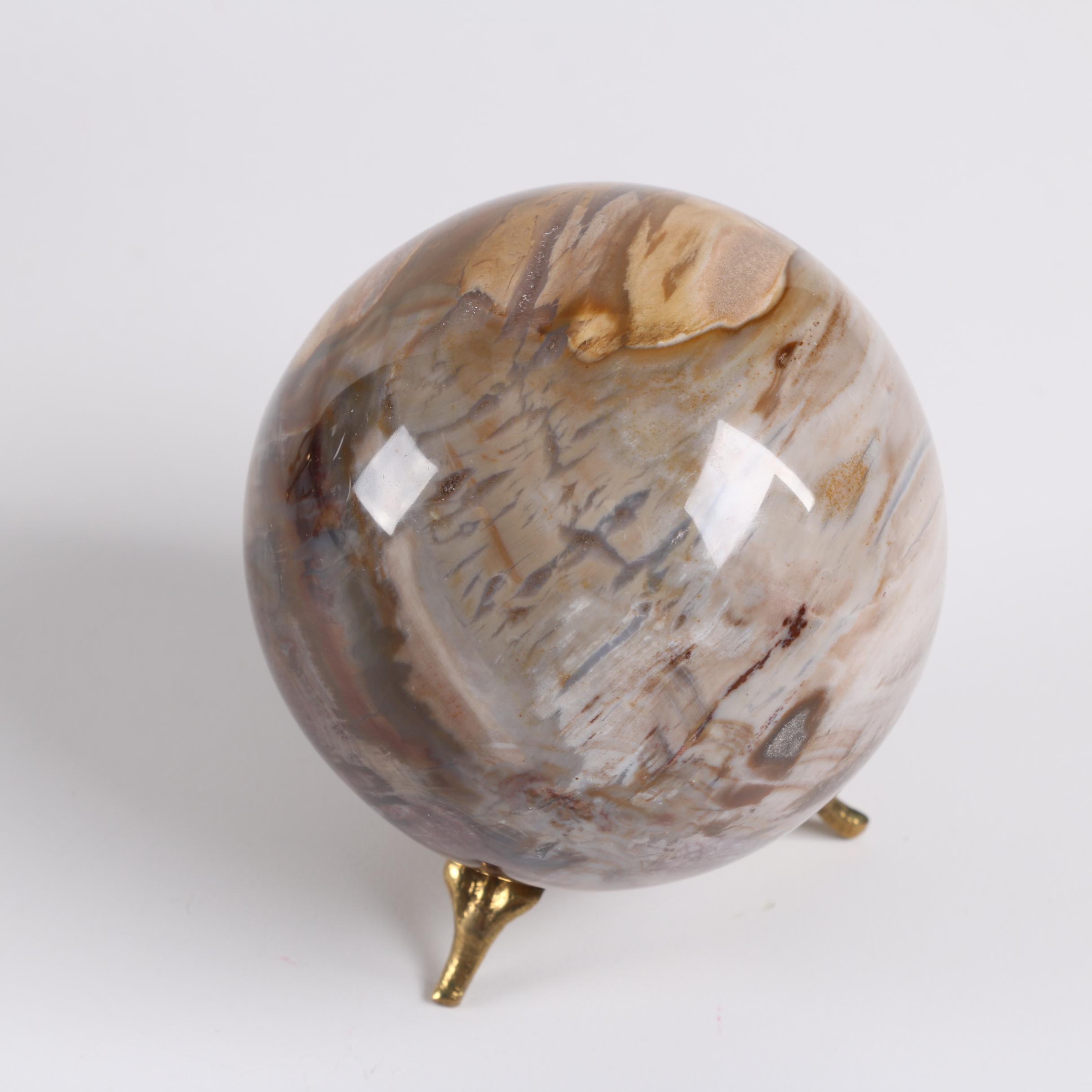 Polished Agate and Tiger's Eye Spheres with Brass Stands