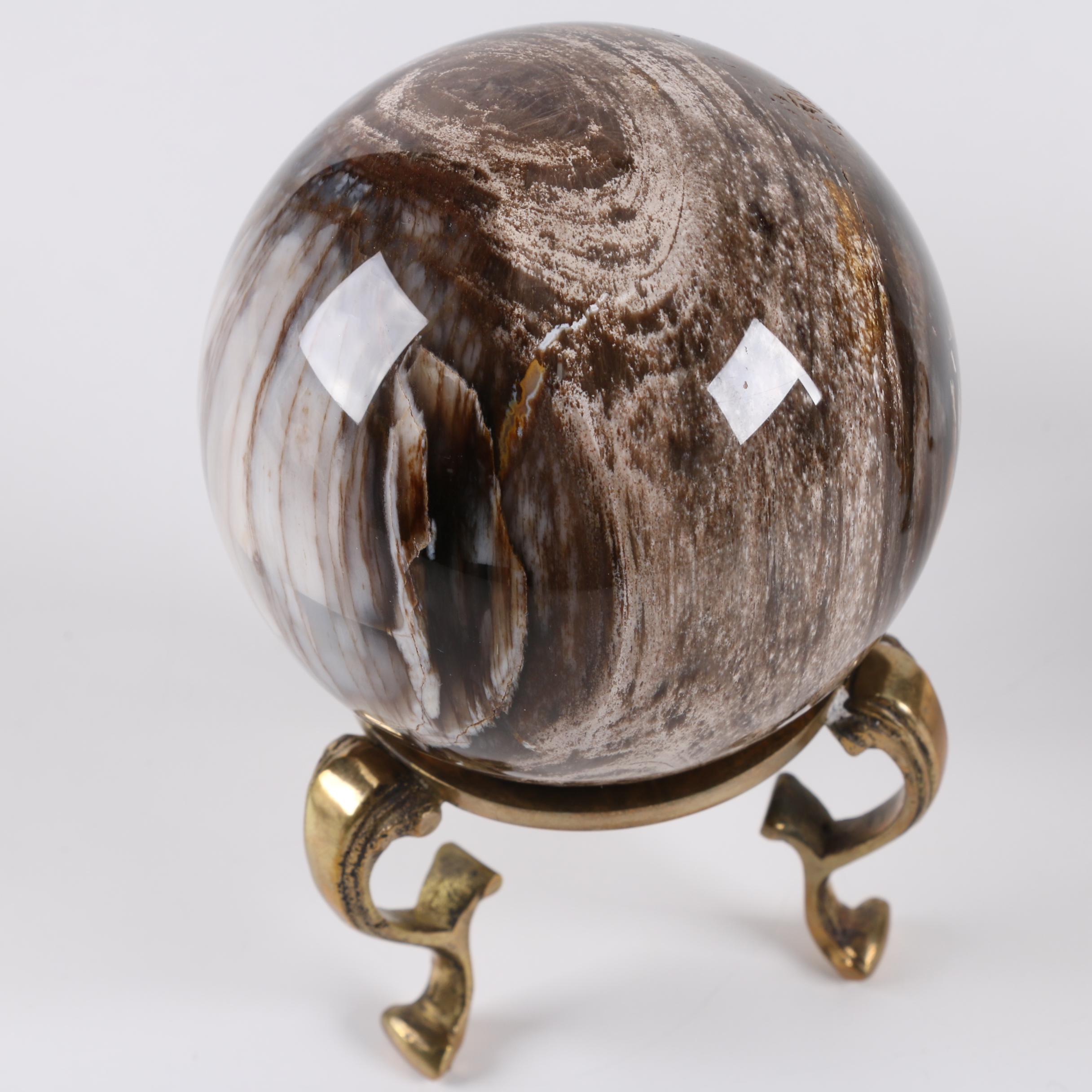 Polished Agate and Tiger's Eye Spheres with Brass Stands