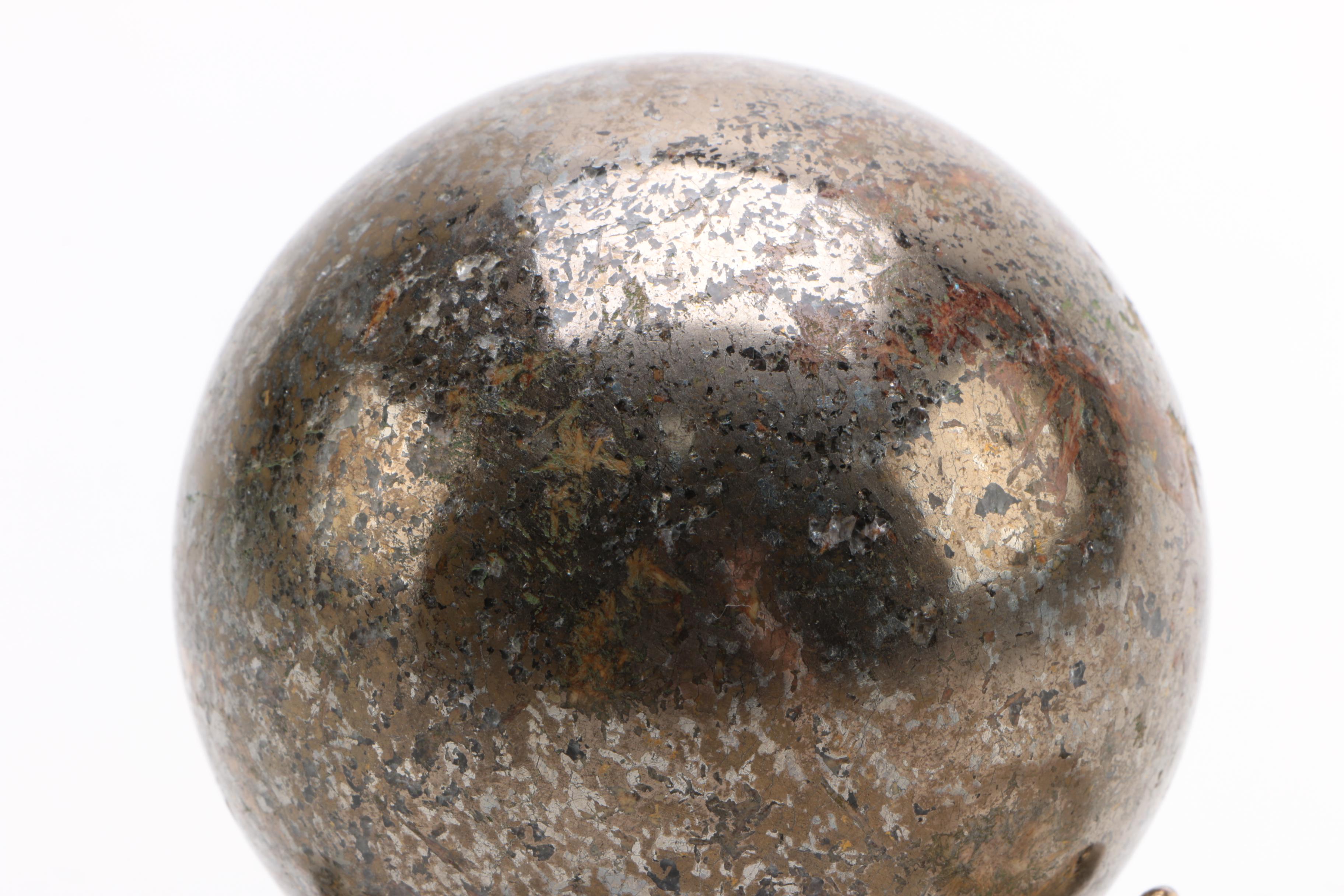 Calcite, Quartz, and Pyrite and Hematite Mix Spheres with Brass Stands