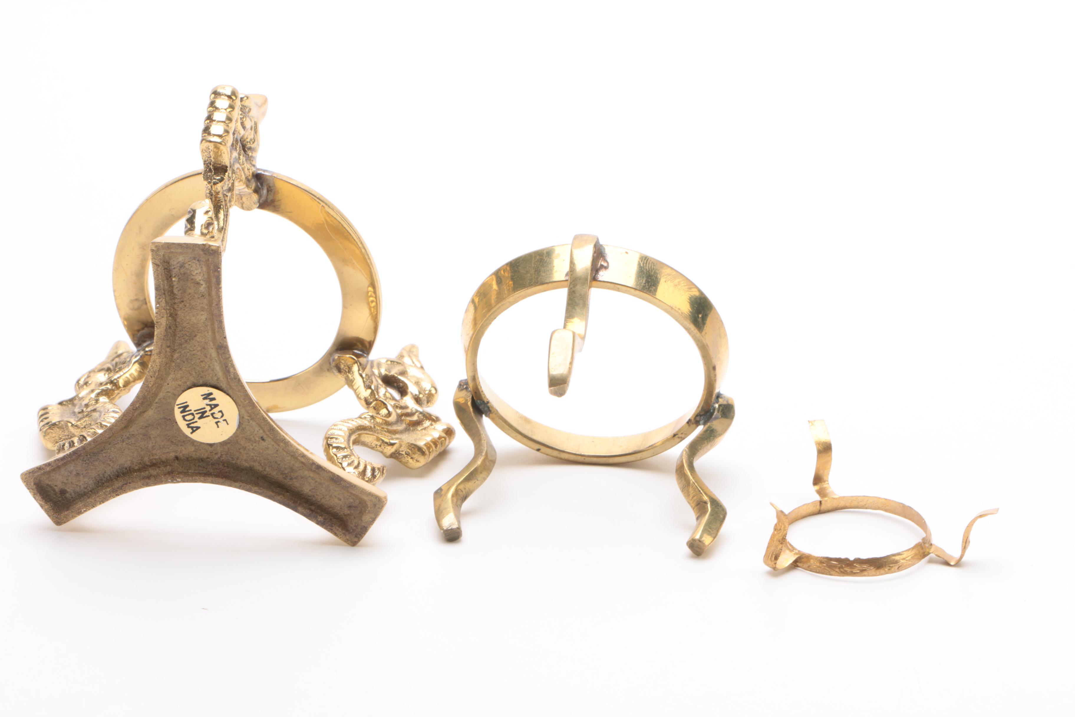 Calcite, Quartz, and Pyrite and Hematite Mix Spheres with Brass Stands