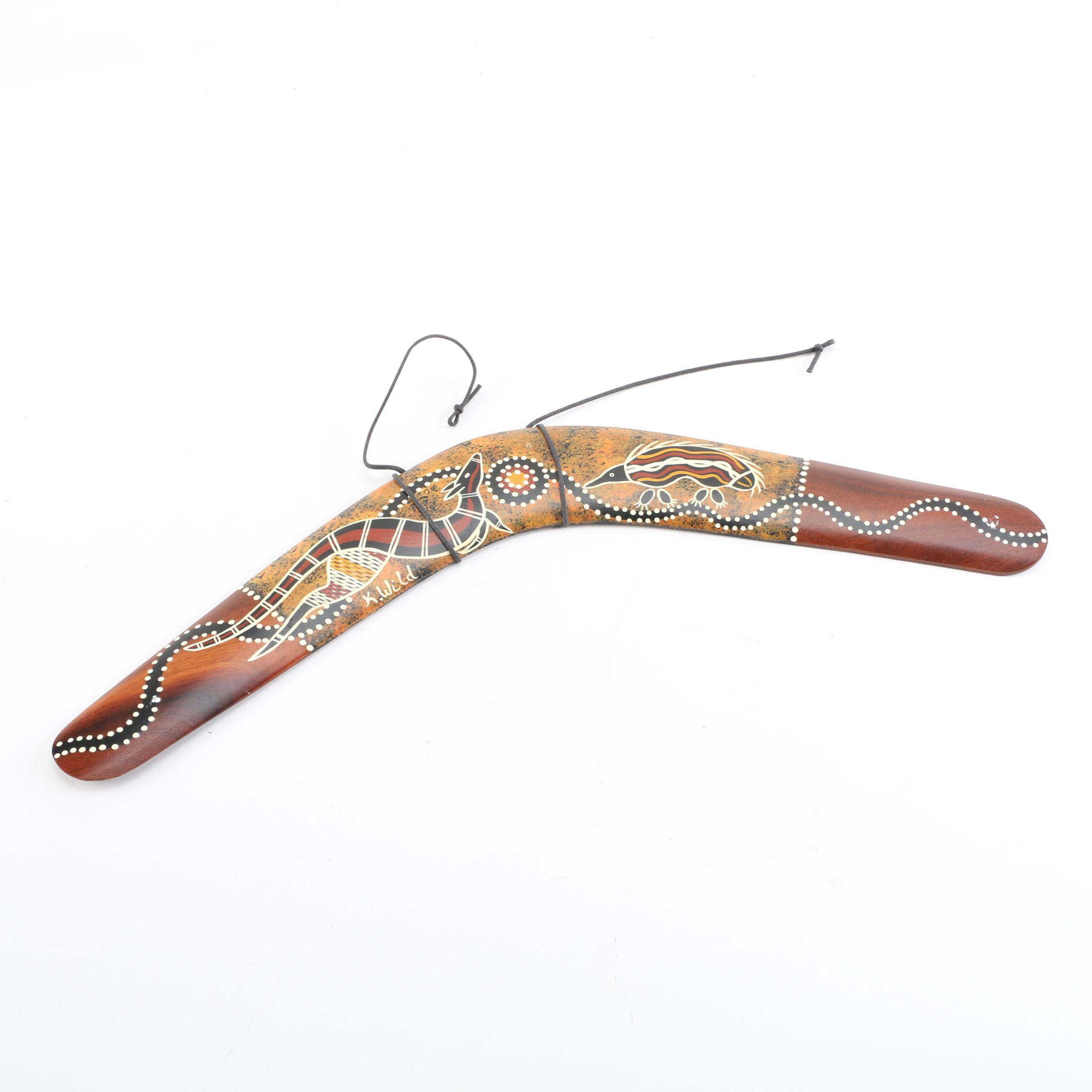Australian Aboriginal Art Wood Boomerang