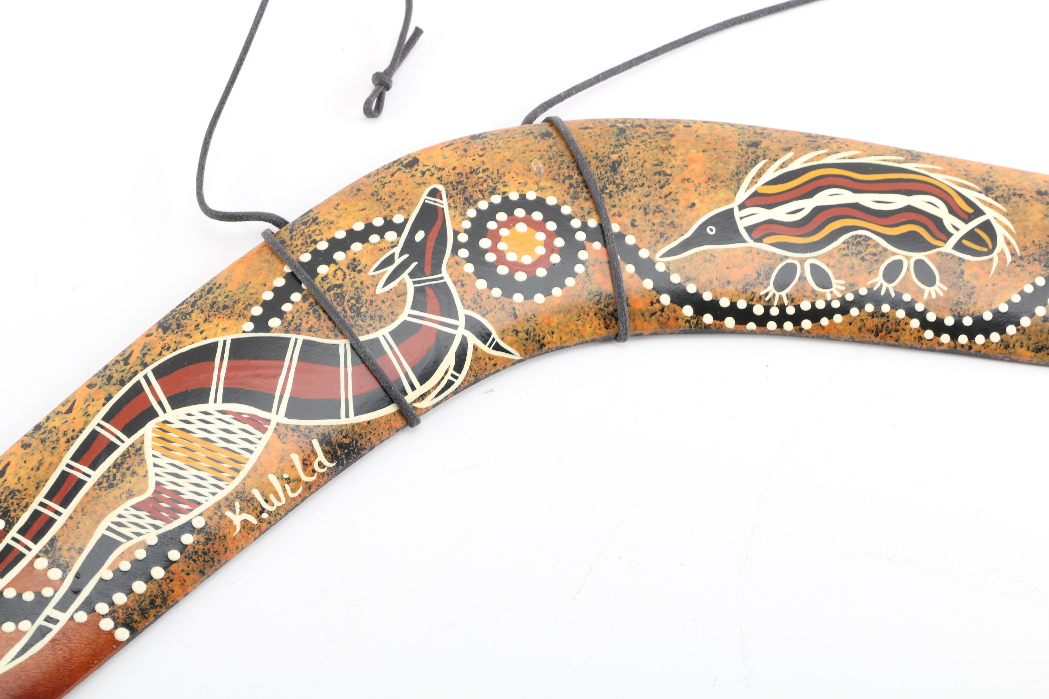 Australian Aboriginal Art Wood Boomerang