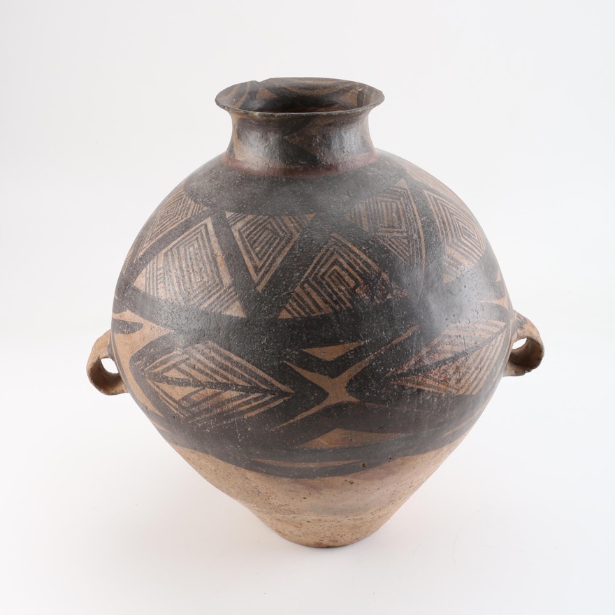South American Style Polychrome Pottery Collared Vase