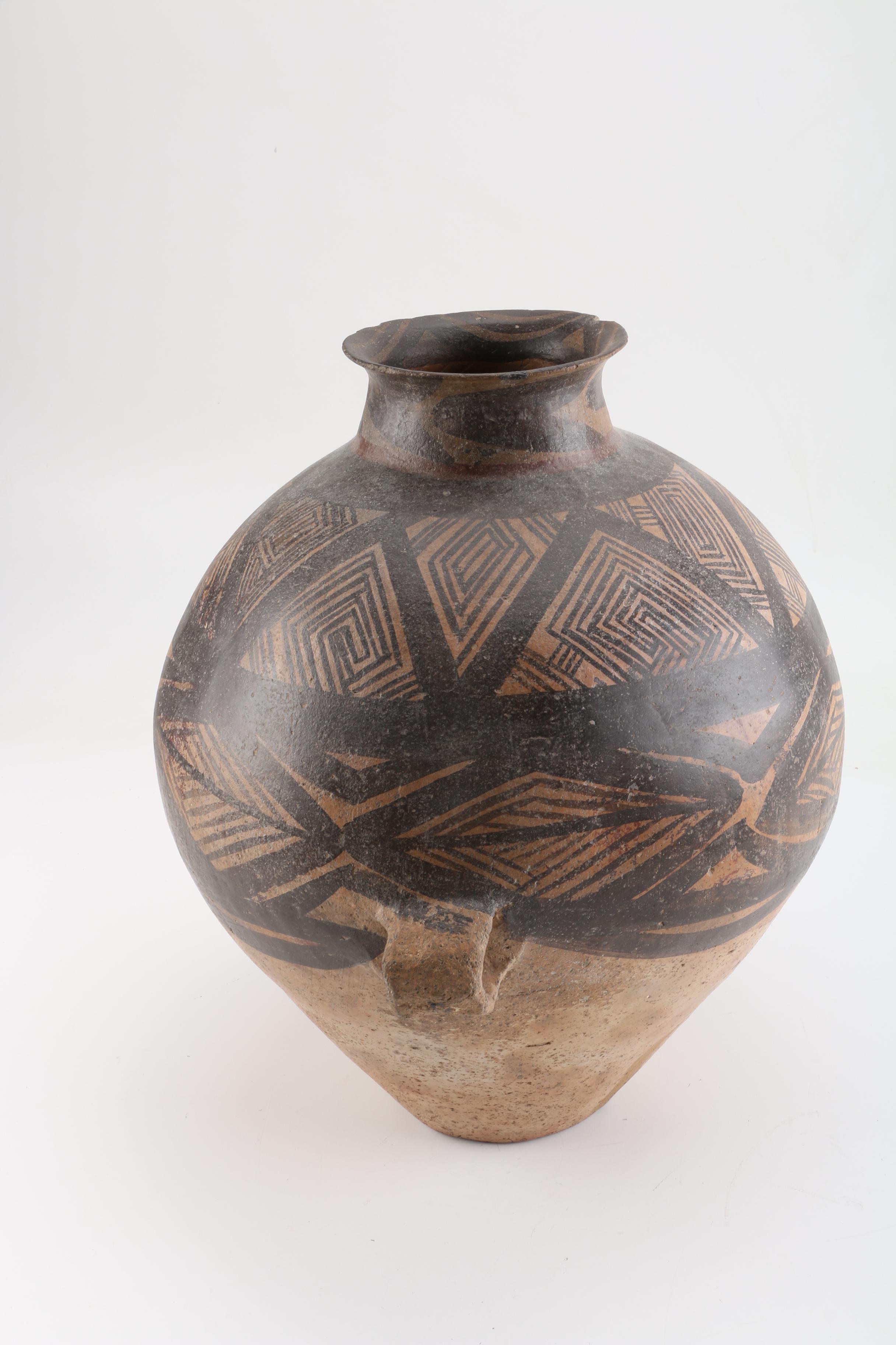 South American Style Polychrome Pottery Collared Vase