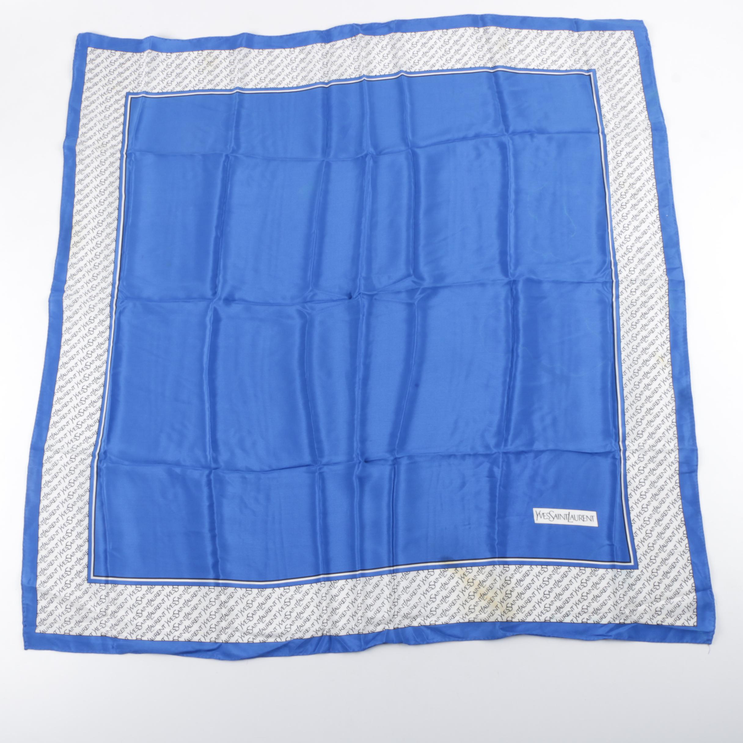 Yves Saint Laurent Signature Print Silk Scarf with Hand-Stitched Hem