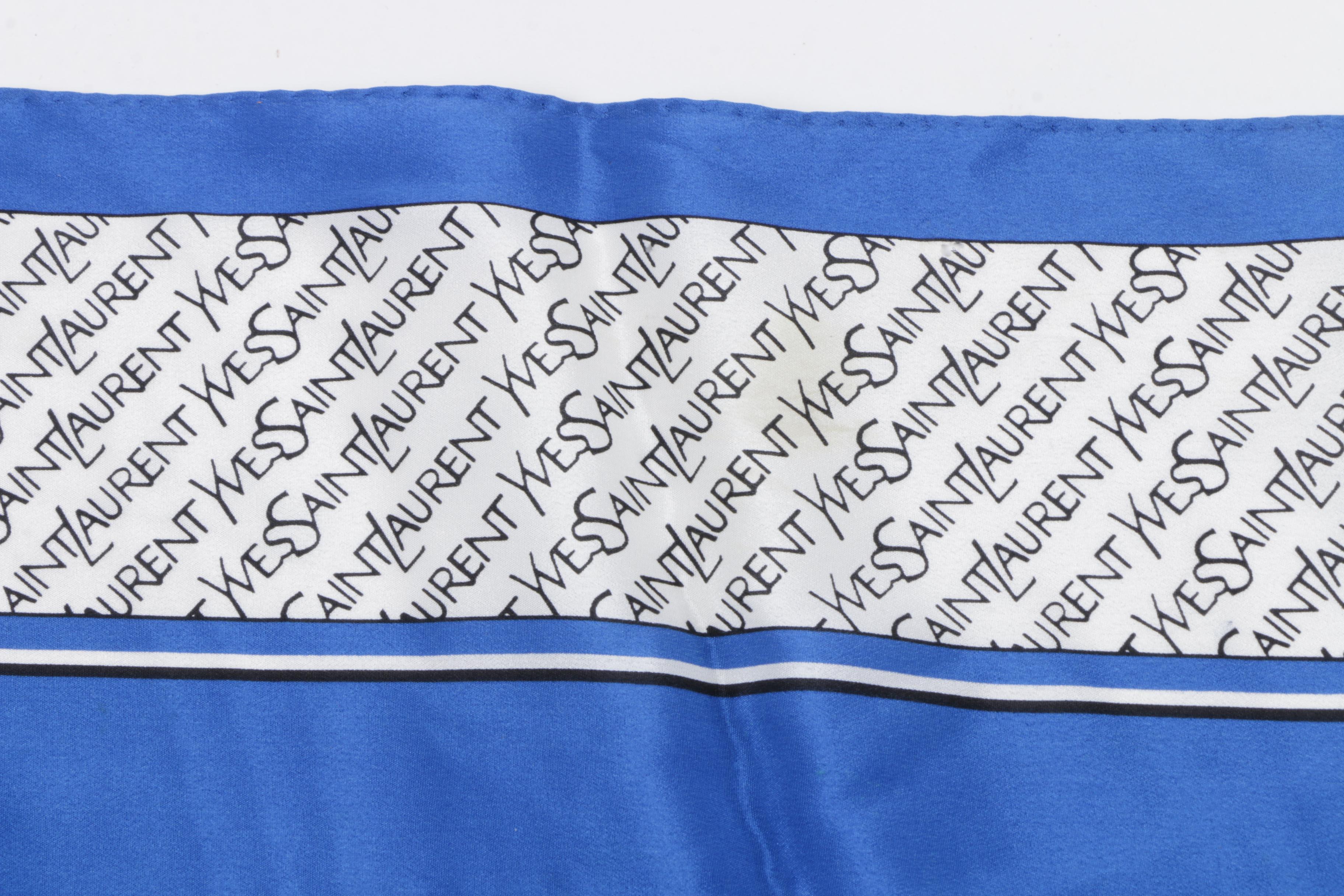 Yves Saint Laurent Signature Print Silk Scarf with Hand-Stitched Hem