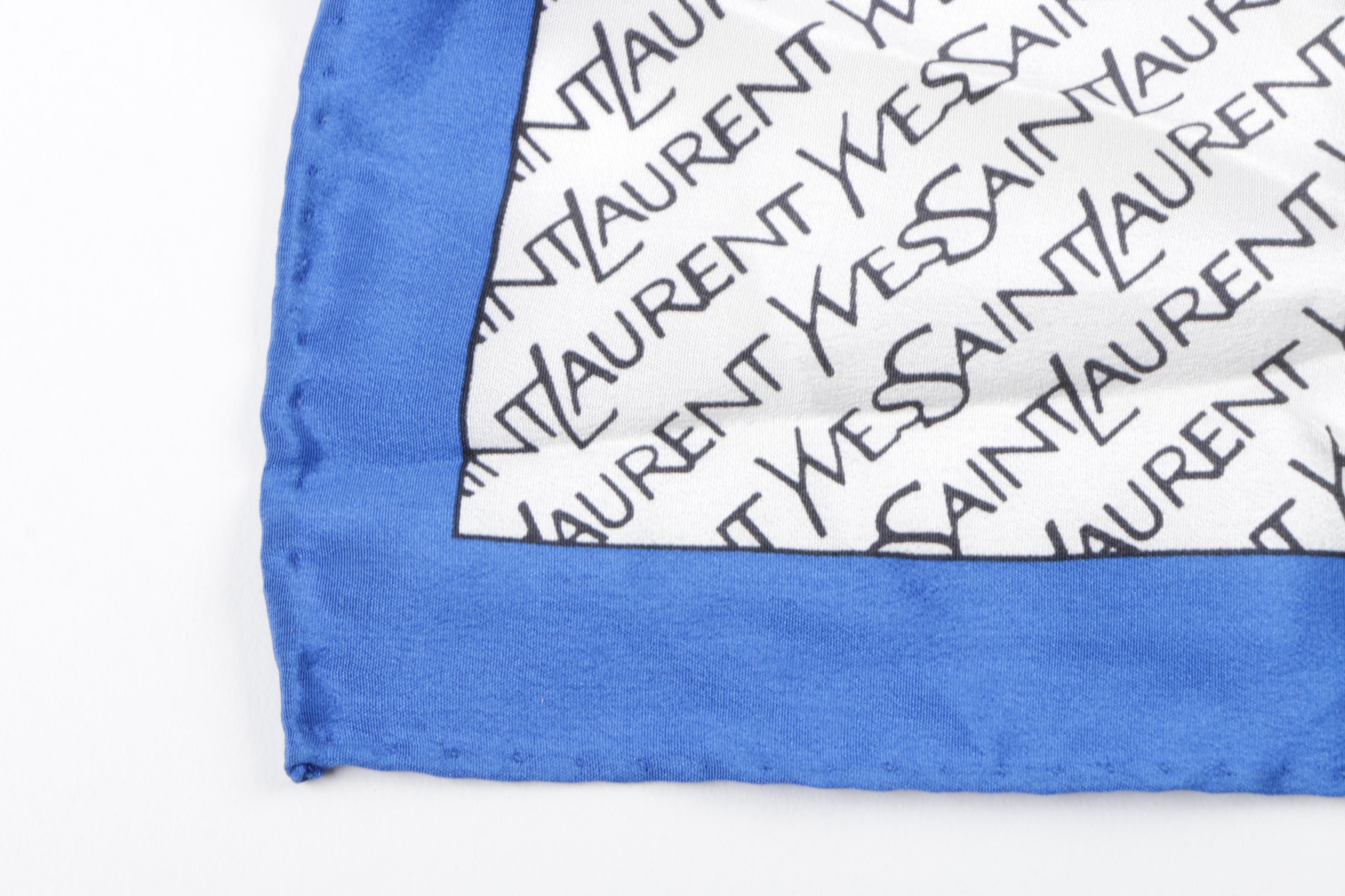 Yves Saint Laurent Signature Print Silk Scarf with Hand-Stitched Hem