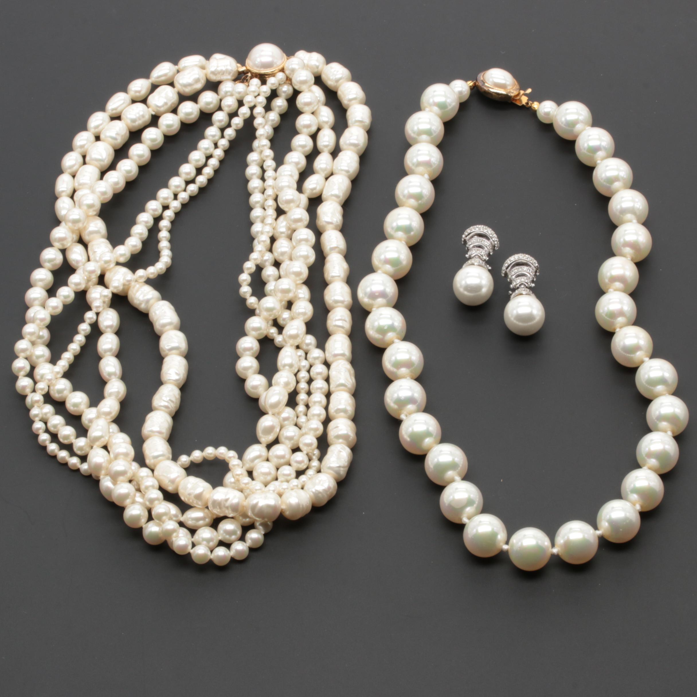 Sterling Silver Majorica Imitation Pearl and Cubic Zirconia Jewelry Assortment