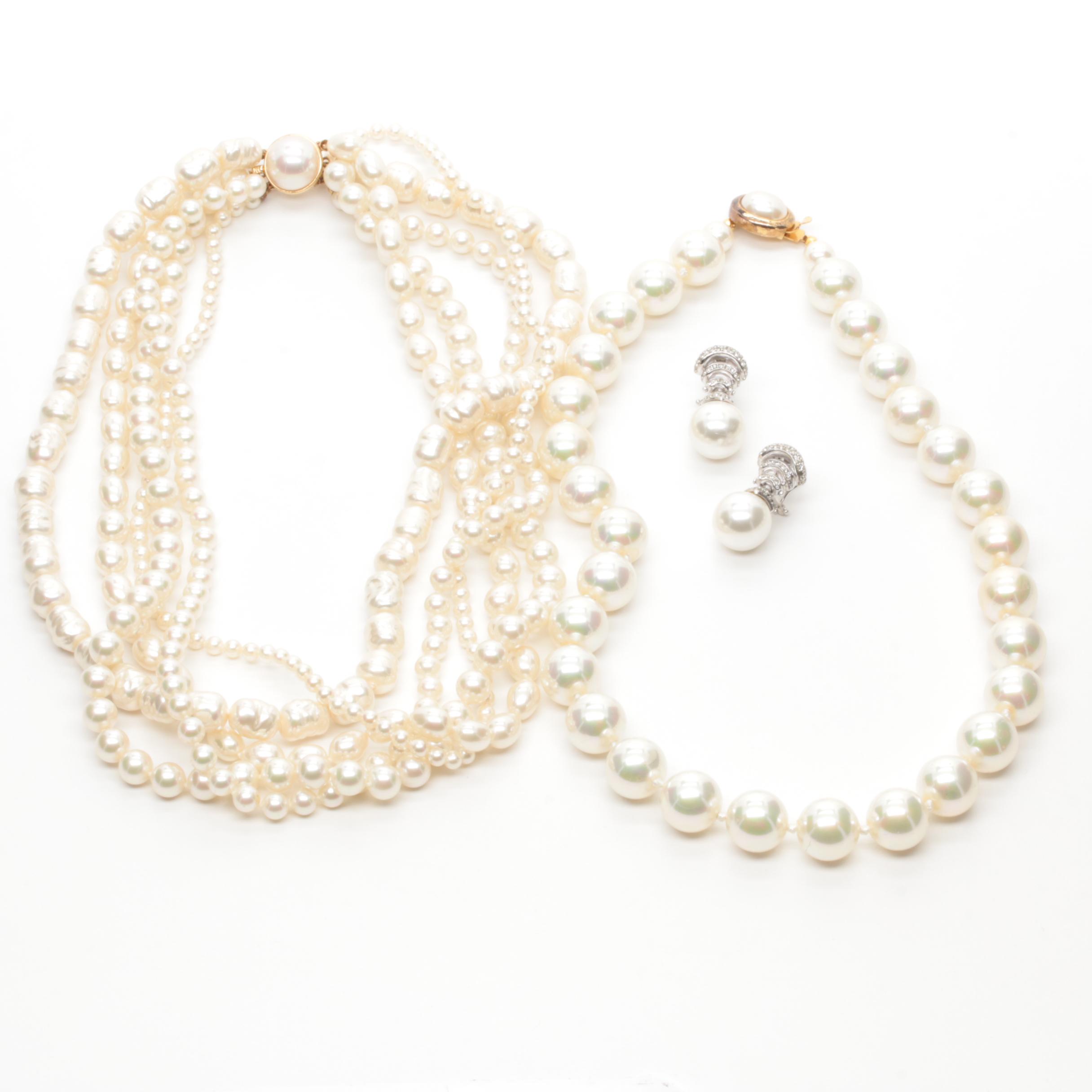 Sterling Silver Majorica Imitation Pearl and Cubic Zirconia Jewelry Assortment