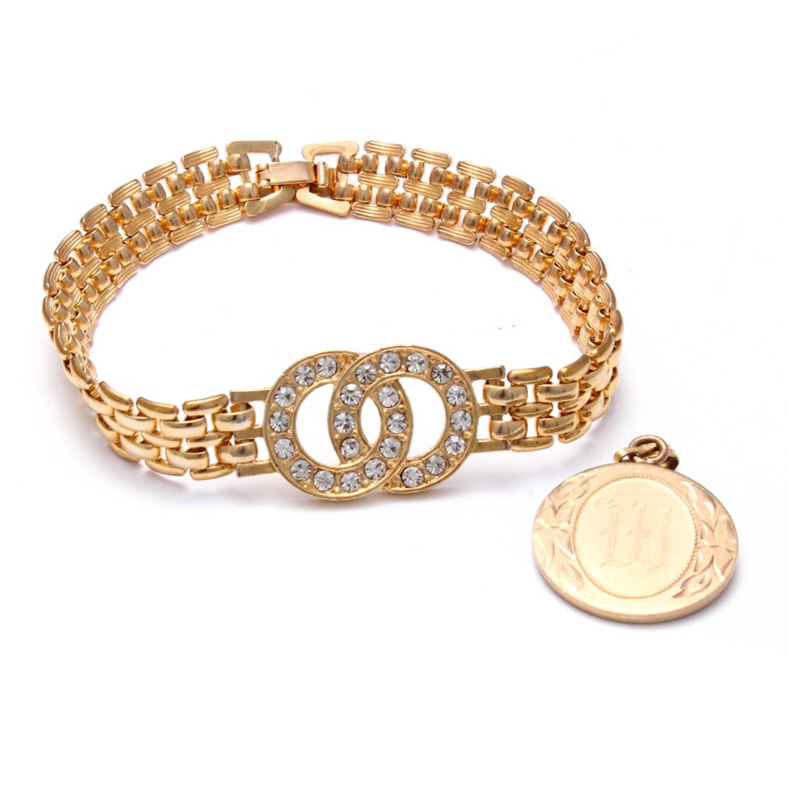 Vintage 14K Gold Plated Bracelet and Engraved Pendant