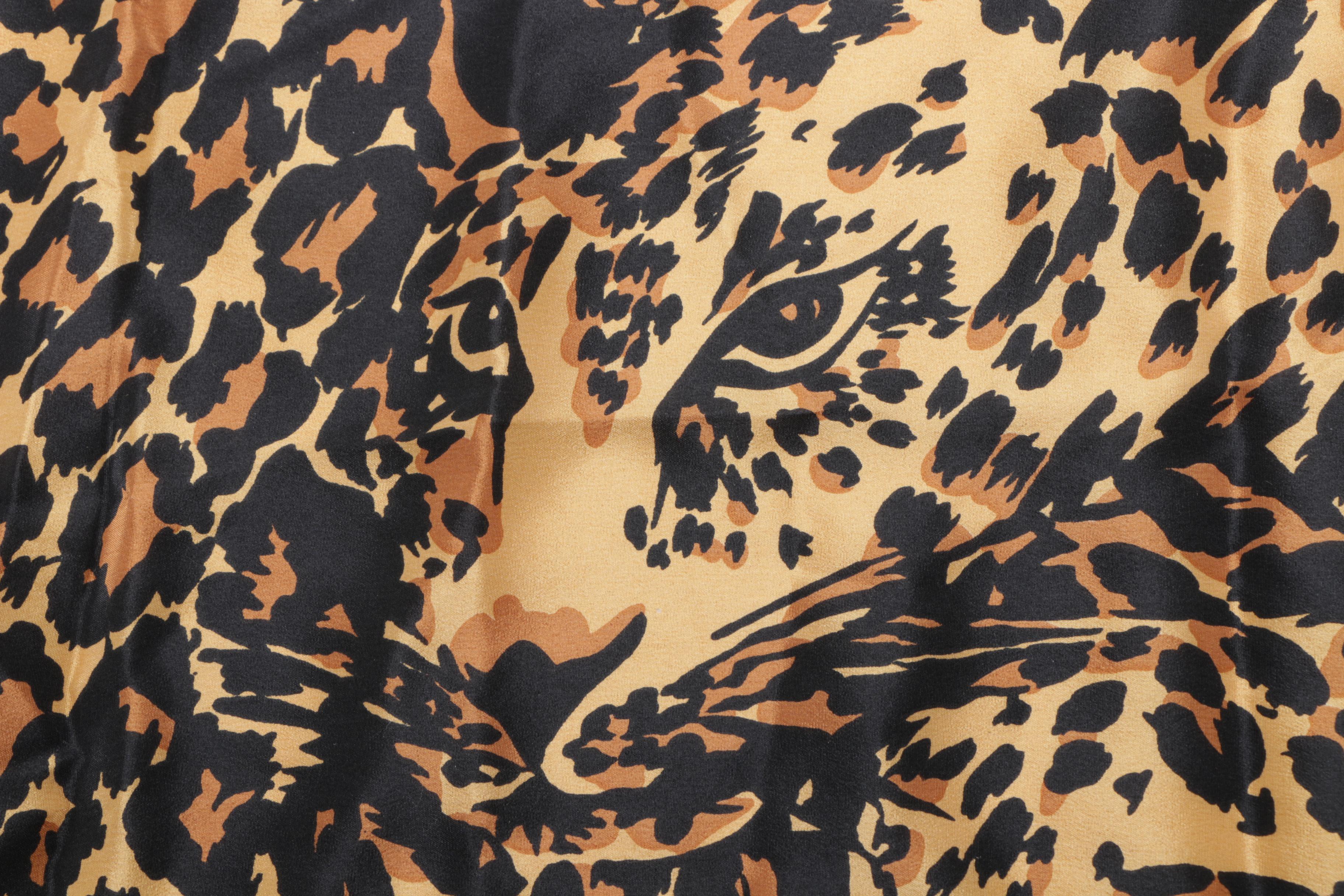 Yves Saint Laurent Leopard Print Silk Scarf with Hand-Stitched Hem
