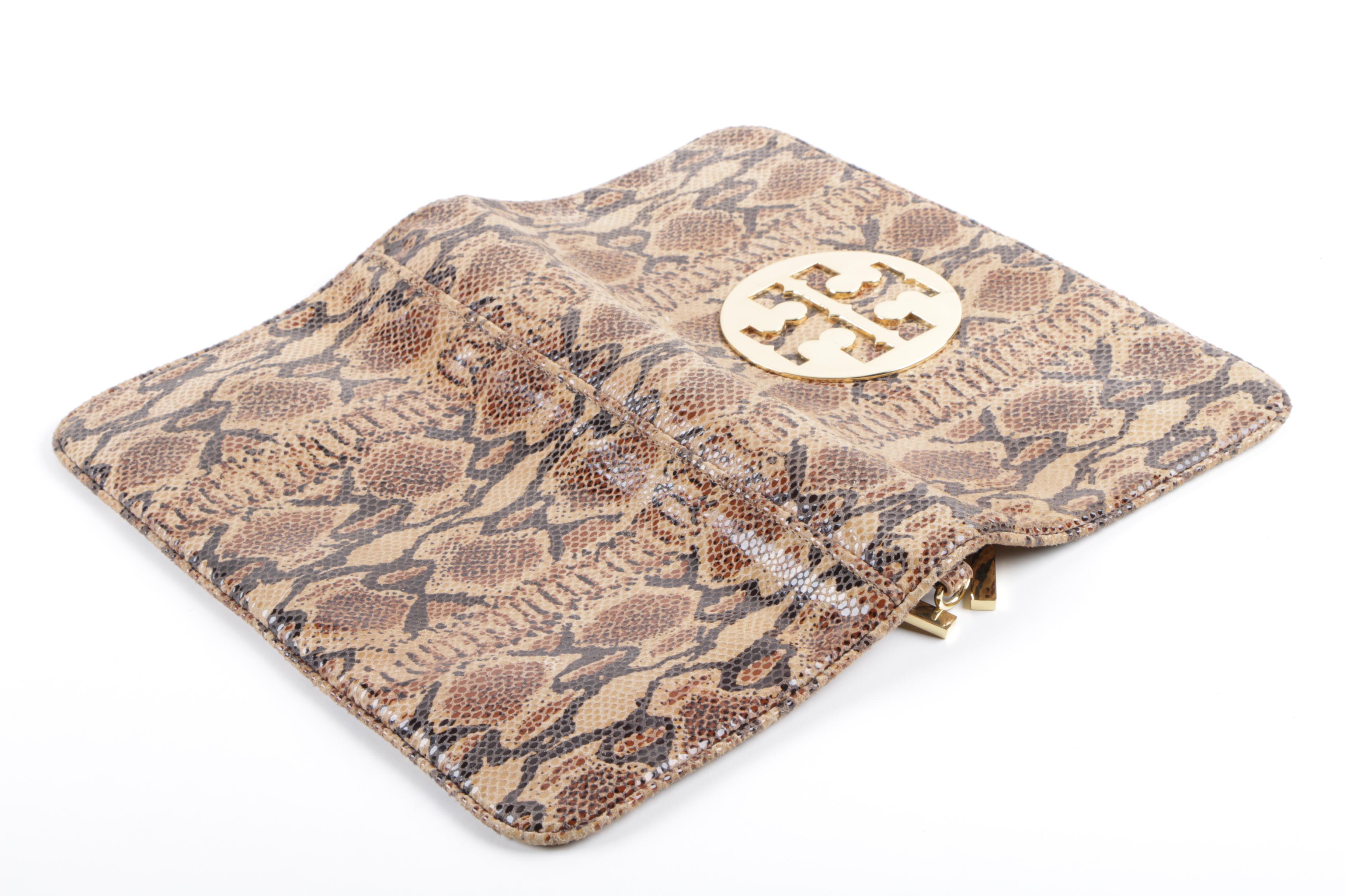 Tory Burch Audra Reva Python Embossed Clutch