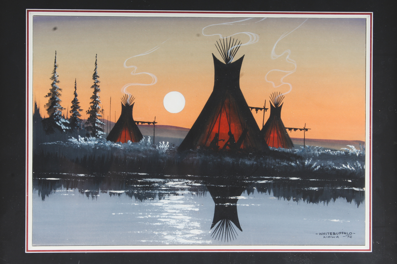 White Buffalo Original Vintage Gouache Painting on Paper "Kiowa"