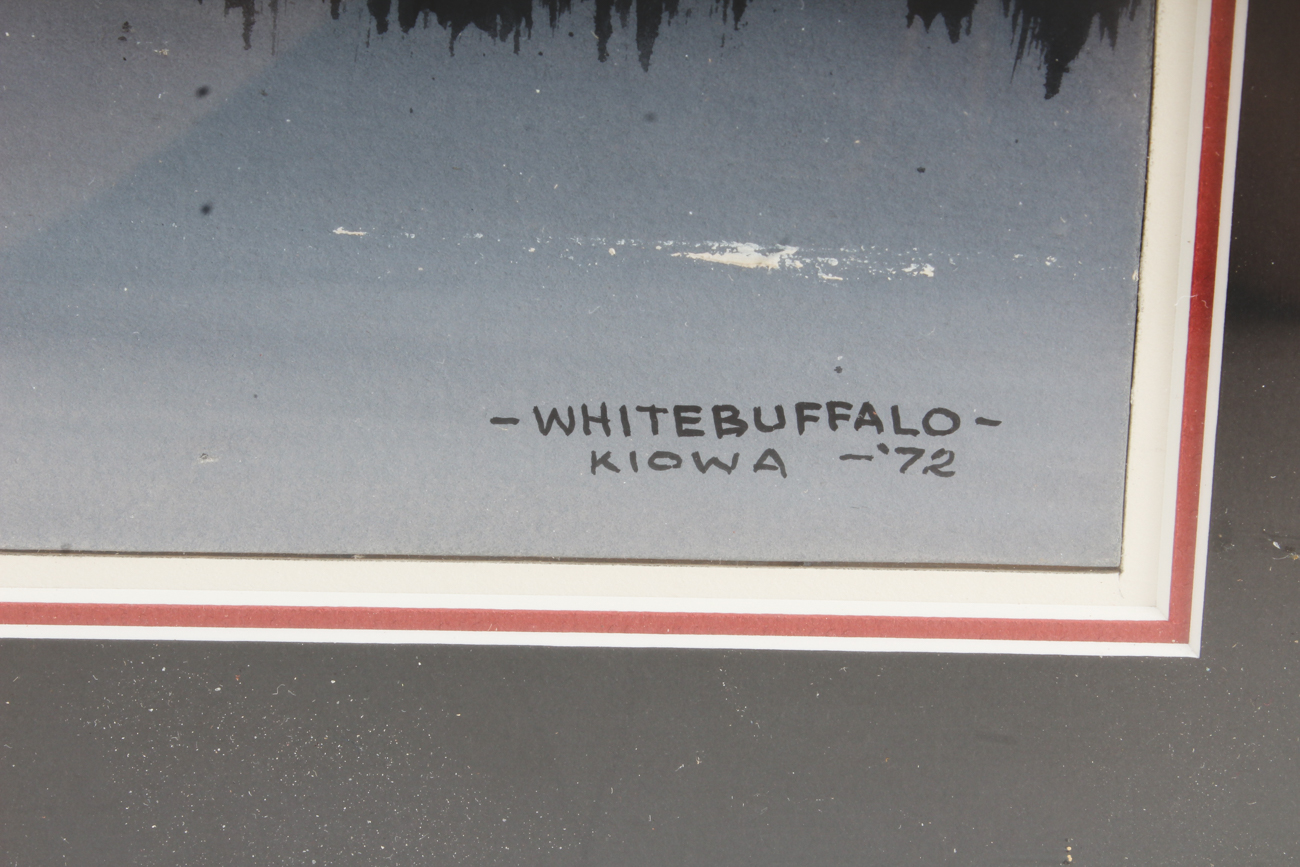 White Buffalo Original Vintage Gouache Painting on Paper "Kiowa"